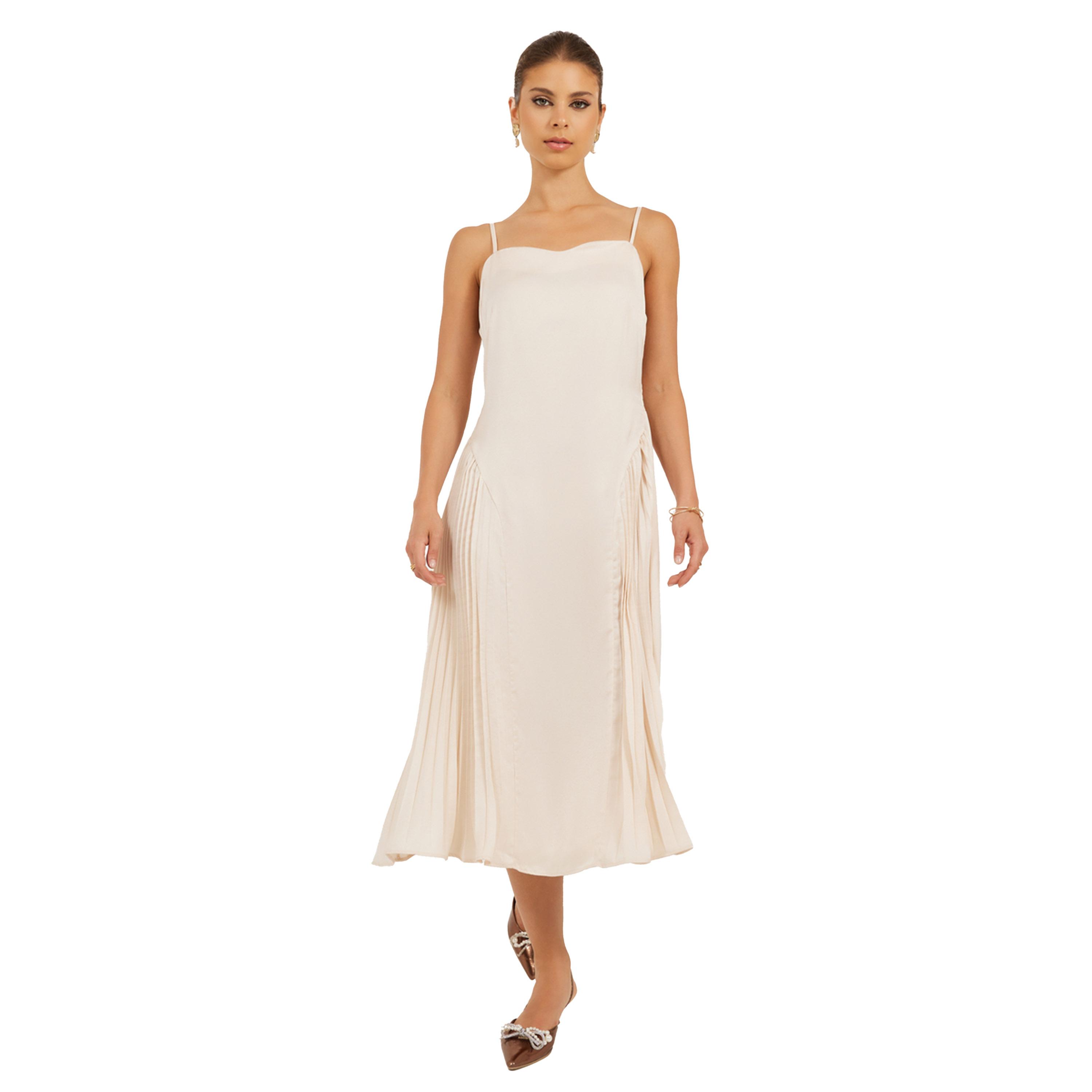 Styli Plain Pleated Strappy A-Line Midi Dress-women-clothing-dresses-image-1