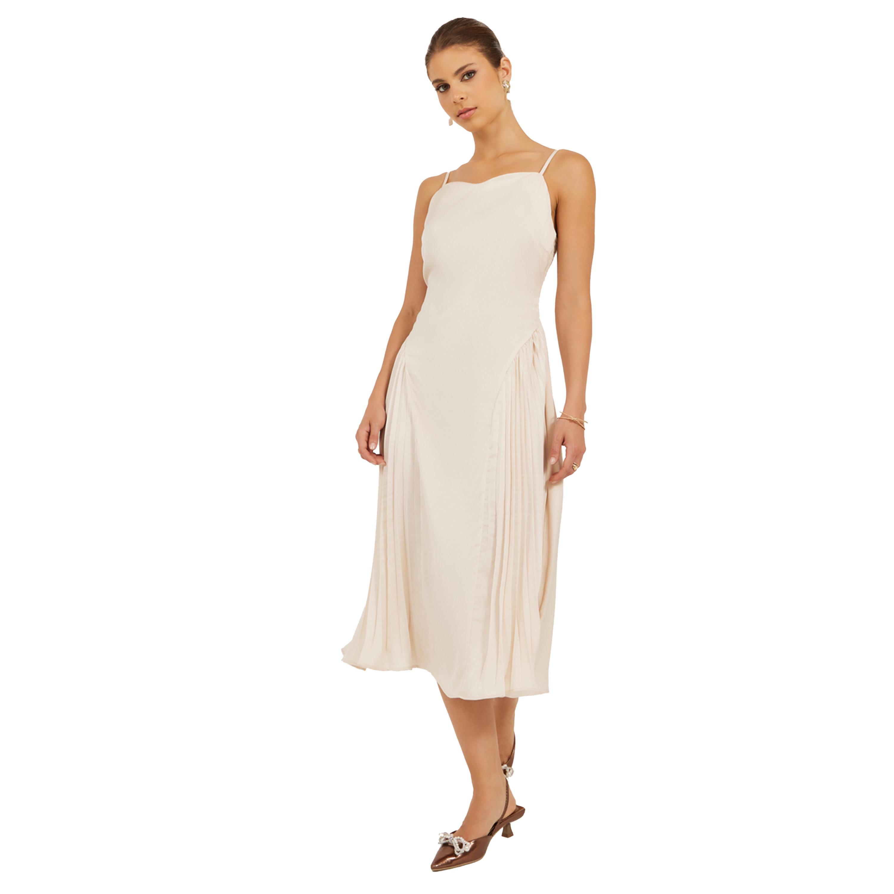 ستايلي - فستان متوسط الطول بقصة A وحمالات وكسرات-women-clothing-dresses-image-2