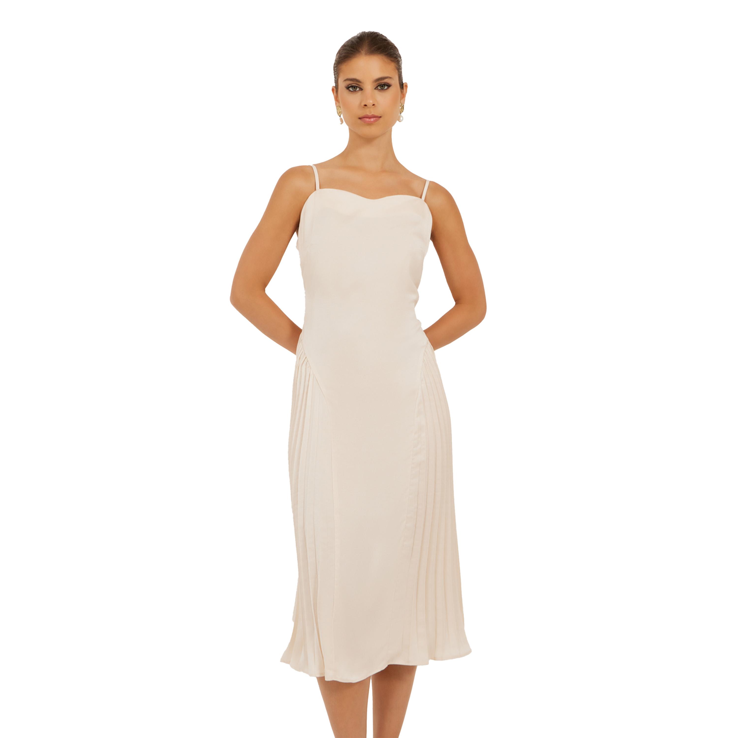 ستايلي - فستان متوسط الطول بقصة A وحمالات وكسرات-women-clothing-dresses-image-3