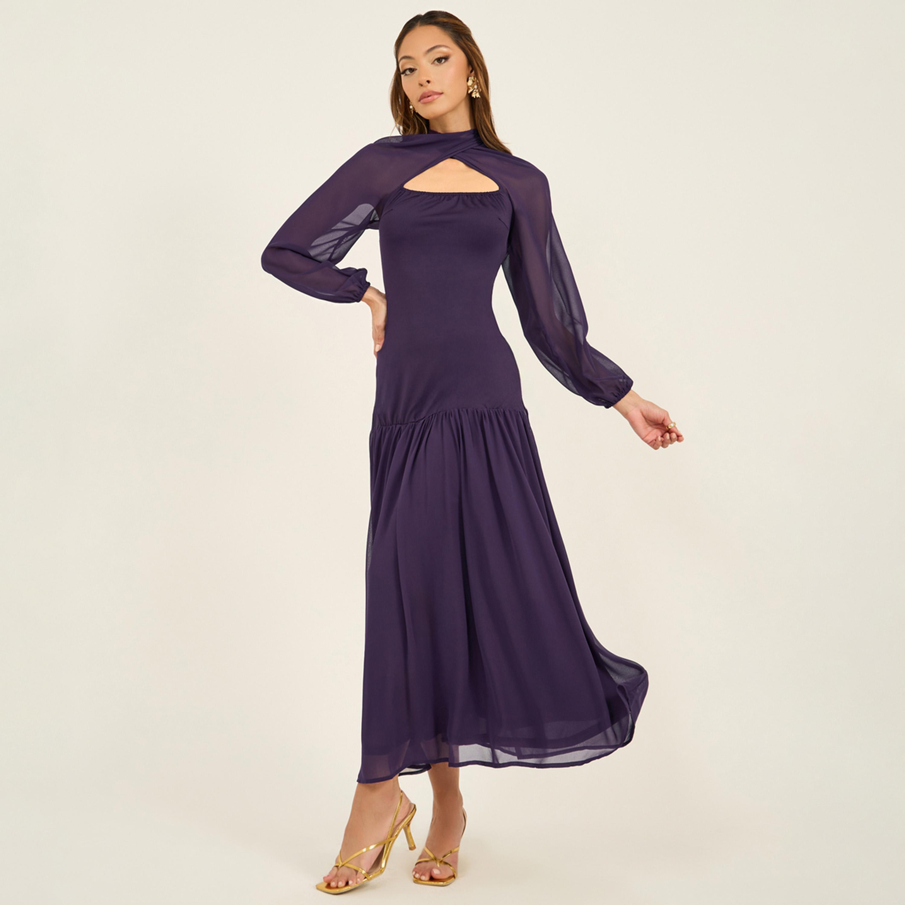 ستايلي - فستان ماكسي بأكمام كيب واسعة وحافة مكشكشة-women-clothing-dresses-image-2