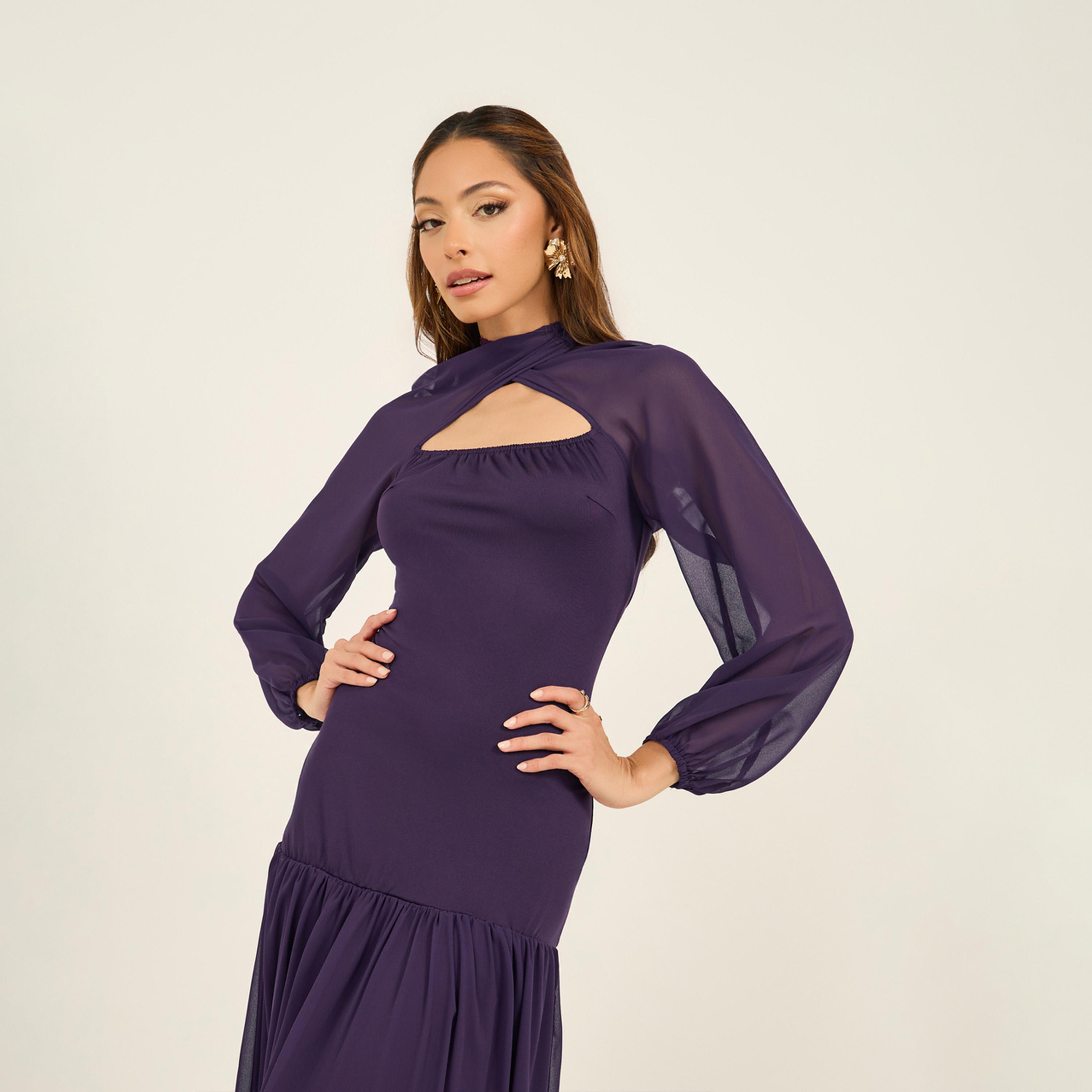 ستايلي - فستان ماكسي بأكمام كيب واسعة وحافة مكشكشة-women-clothing-dresses-image-3