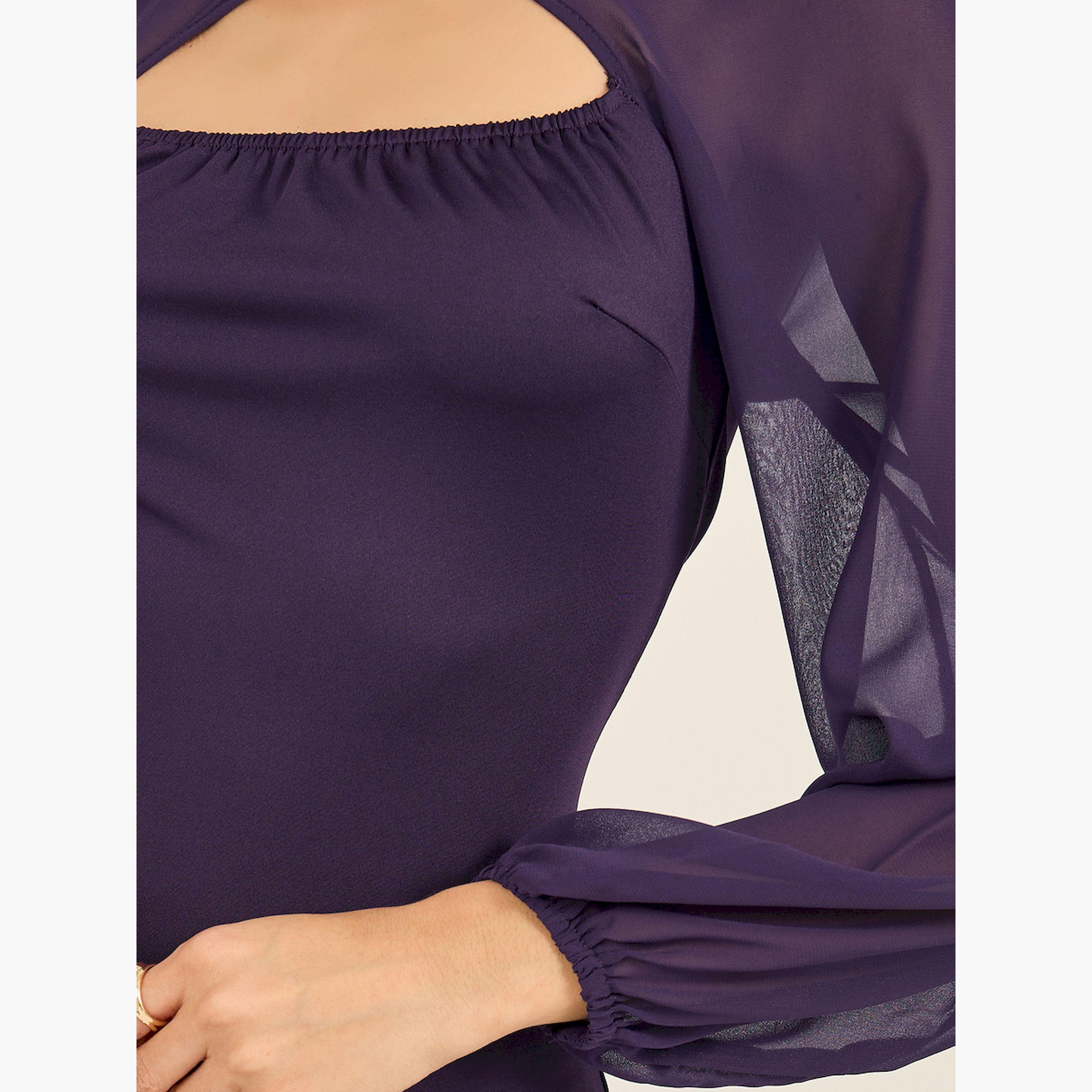 Styli Solid Cape Sleeves Ruffled Hem Maxi Dress-women-clothing-dresses-image-5