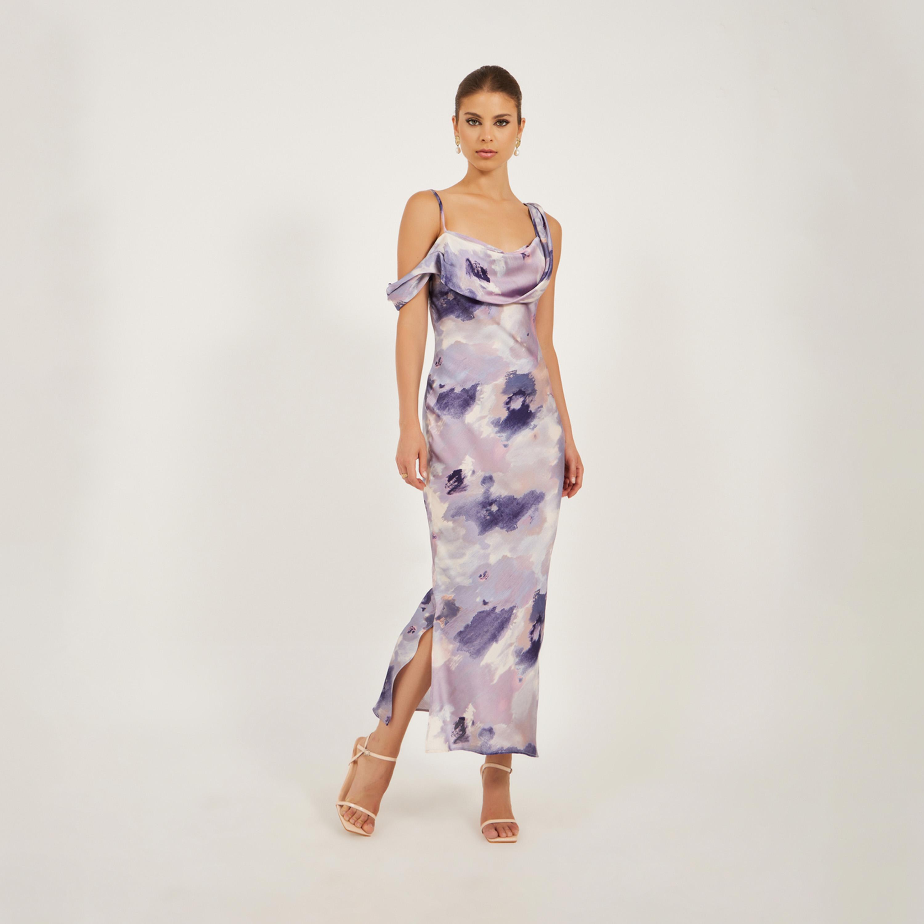 ستايلي - فستان ماكسي ضيق بكتف مكشوف وطبعات متعددة-women-clothing-dresses-image-1