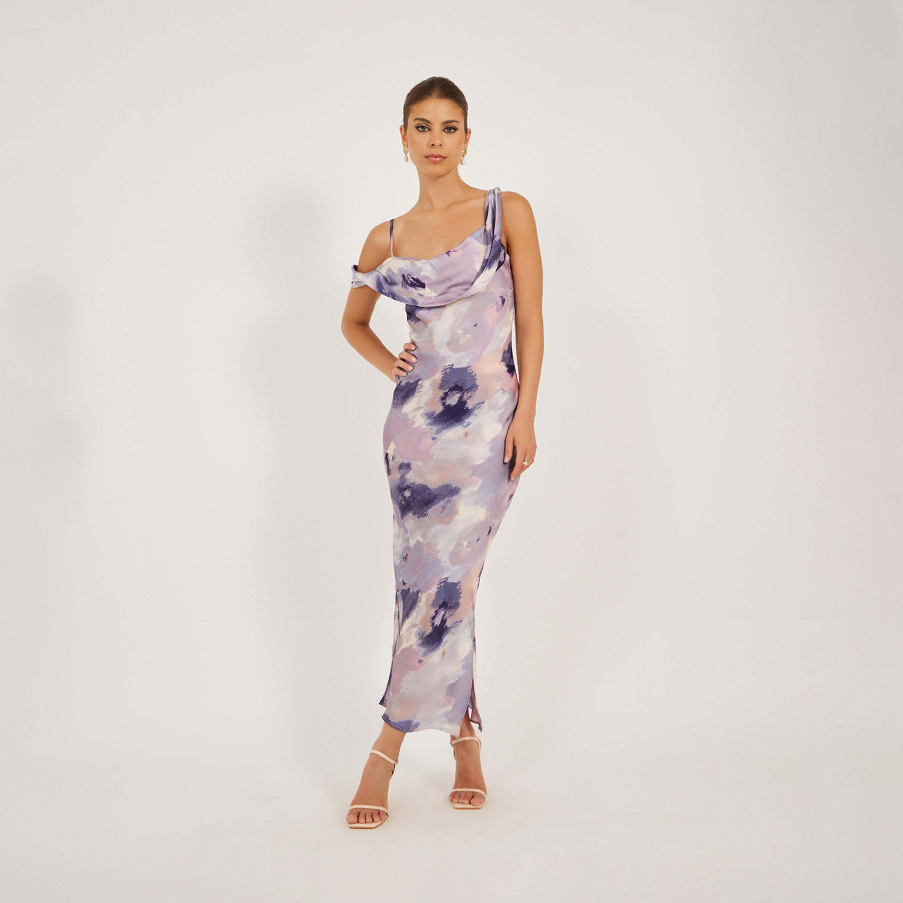 ستايلي - فستان ماكسي ضيق بكتف مكشوف وطبعات متعددة-women-clothing-dresses-image-2