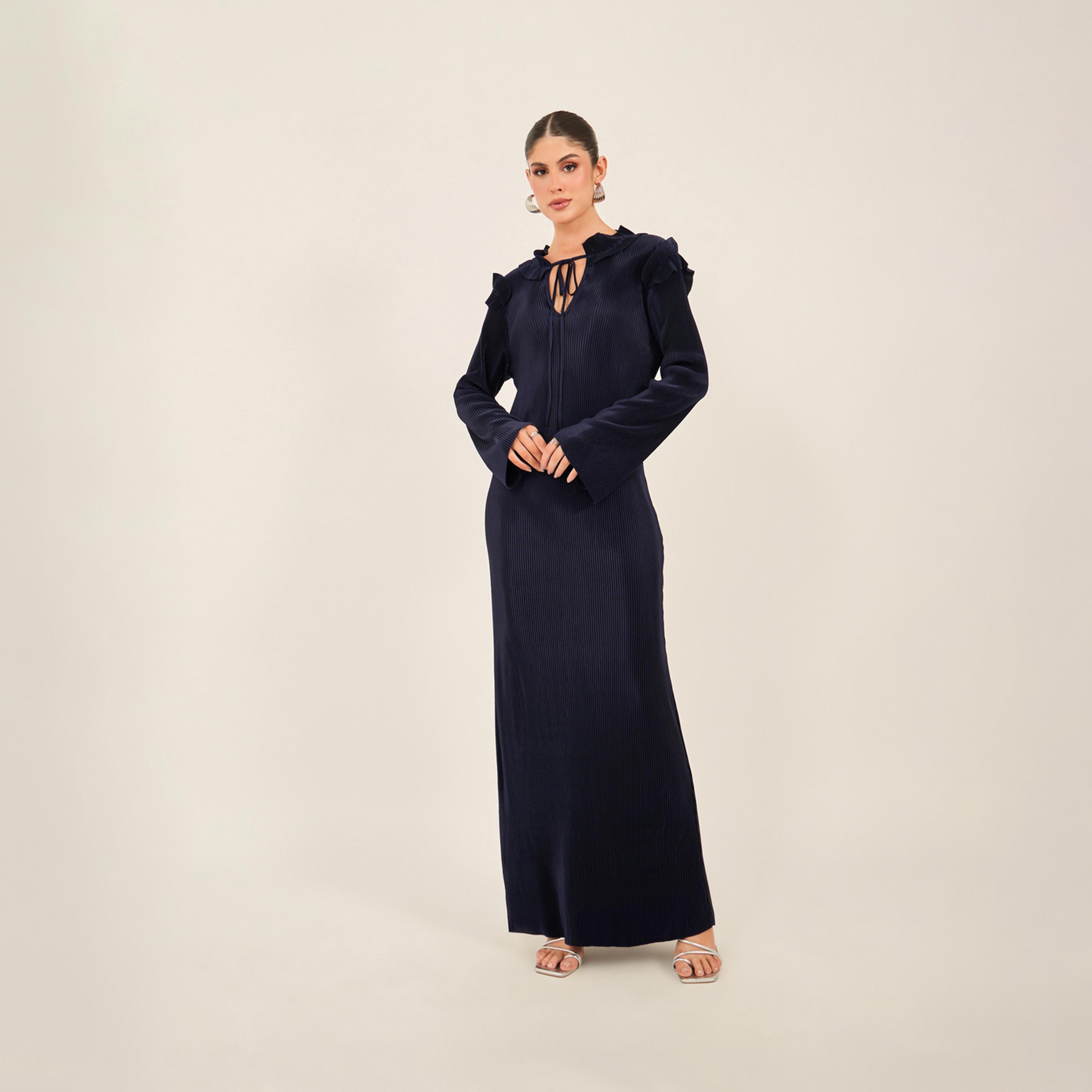 ستايلي - فستان ماكسي بتصميم منقوش برباط حول الرقبة-women-clothing-dresses-image-1