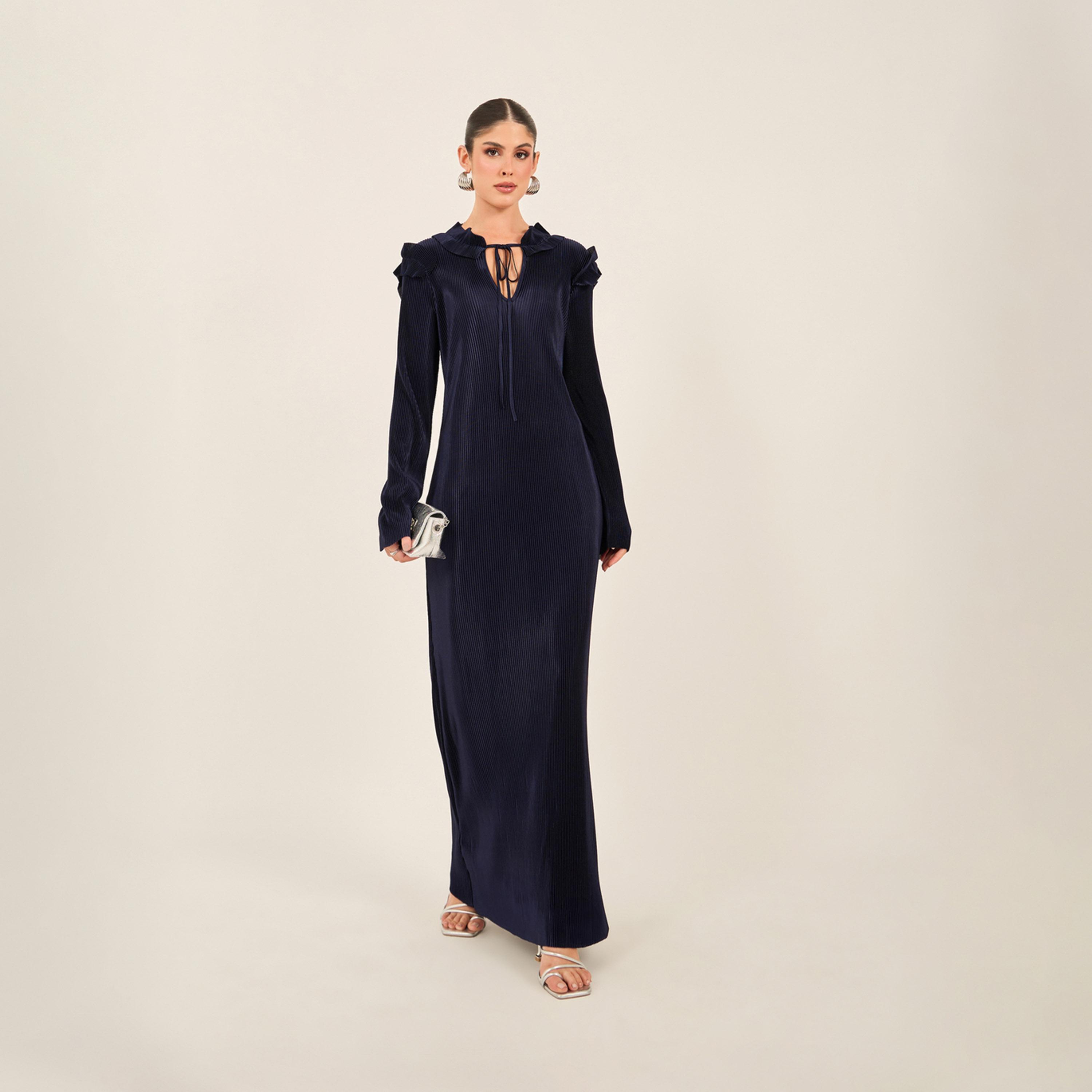 ستايلي - فستان ماكسي بتصميم منقوش برباط حول الرقبة-women-clothing-dresses-image-2