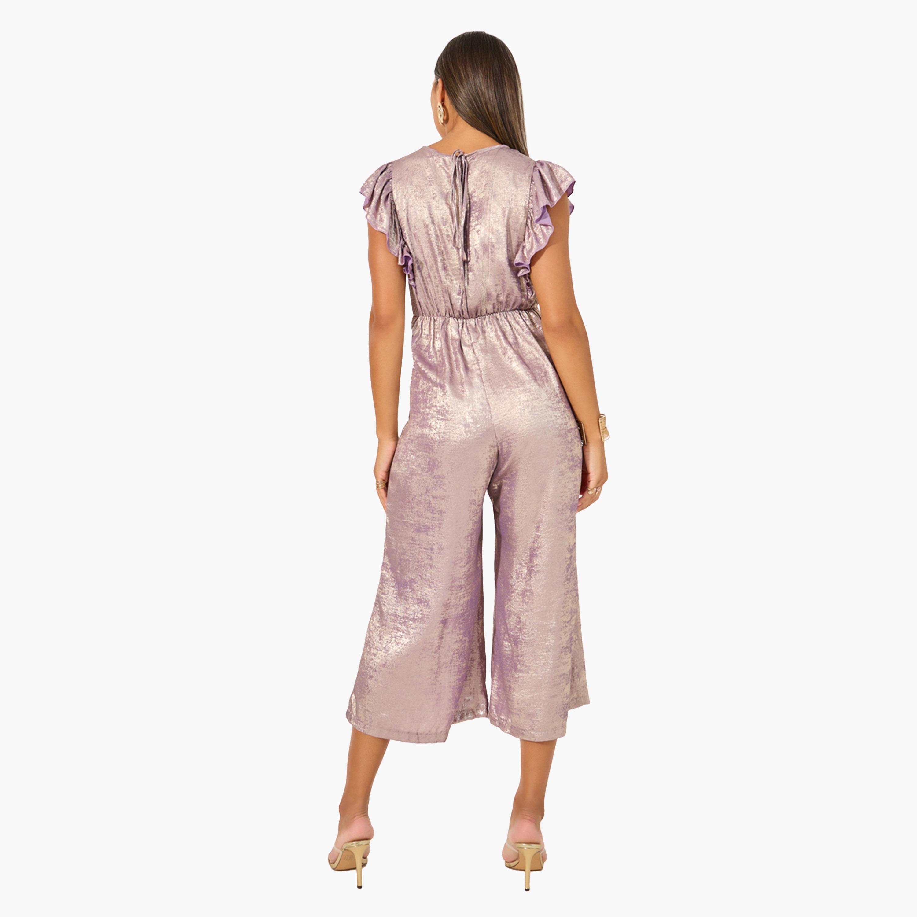 Styli Shimmer Ruffle Sleeves Wide Leg Jumpsuit-women-clothing-jumpsuits-image-4