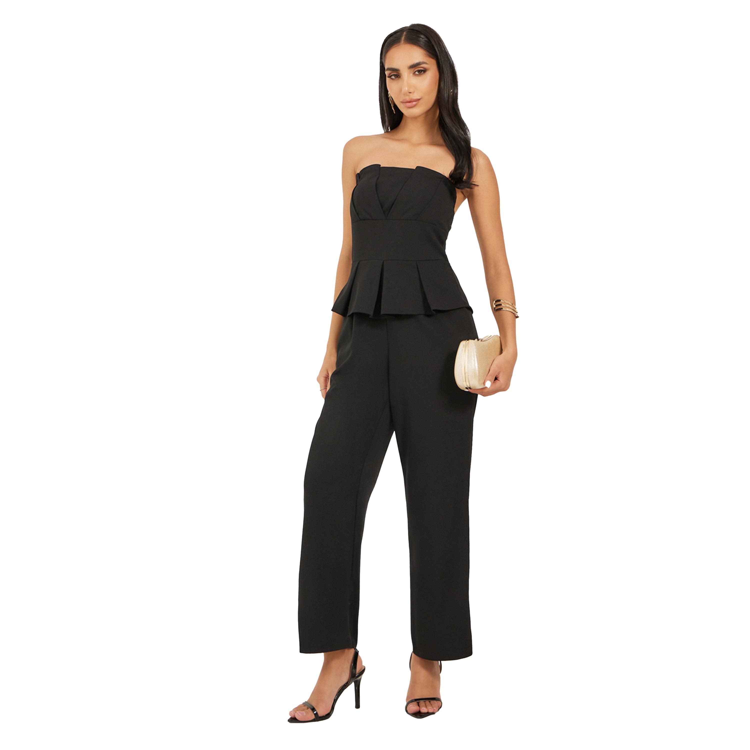 ستايلي - جمبسوت واسع الساقين بياقة دائرية-women-clothing-jumpsuits-image-1