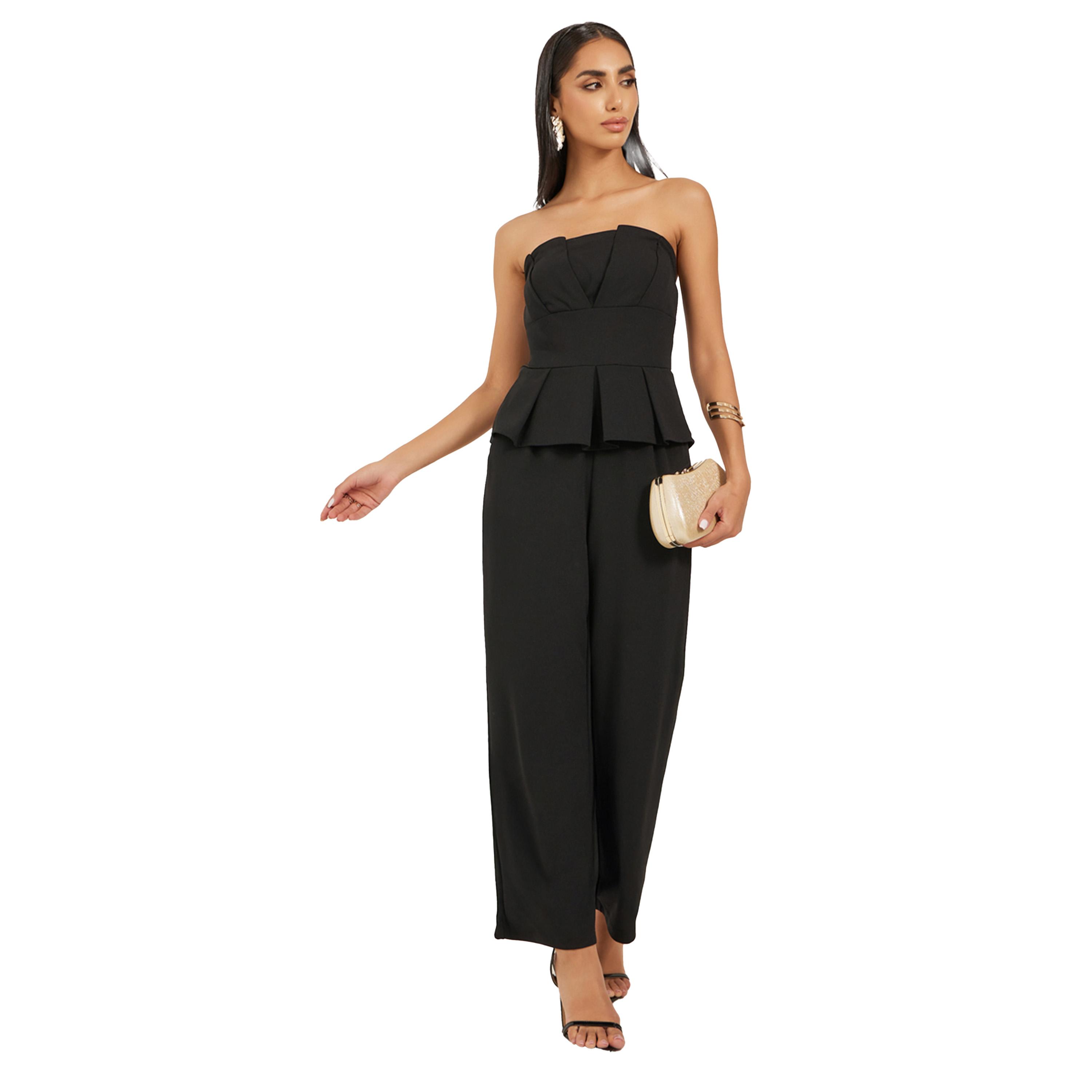 ستايلي - جمبسوت واسع الساقين بياقة دائرية-women-clothing-jumpsuits-image-3