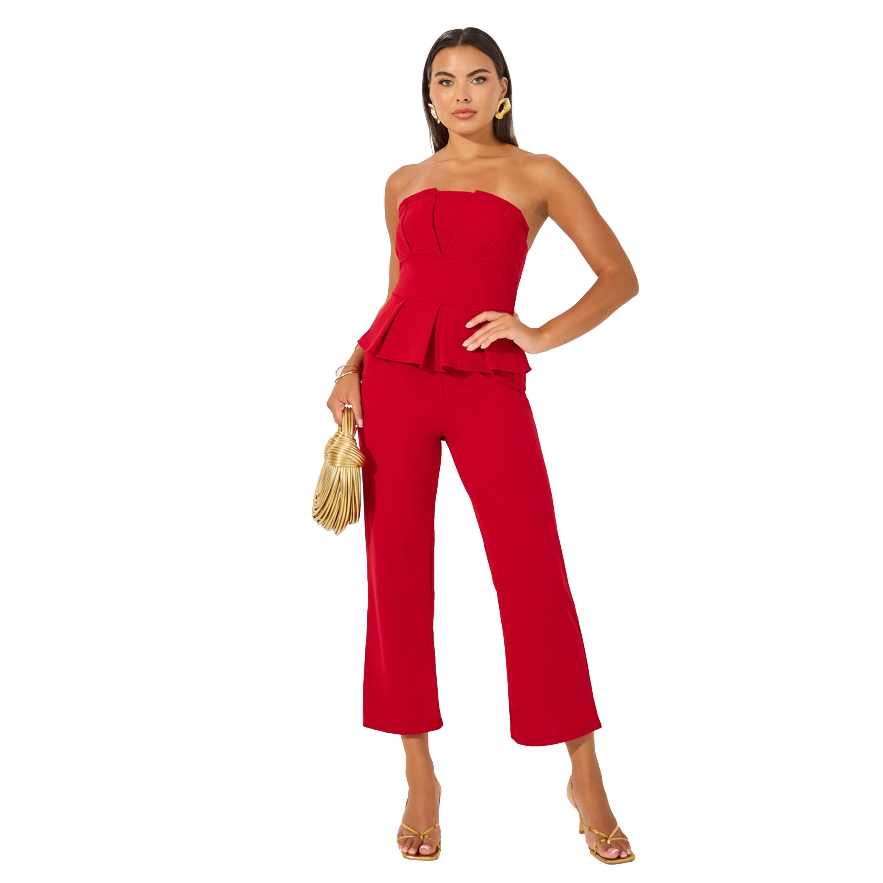 ستايلي - جمبسوت واسع الساقين بياقة دائرية-women-clothing-jumpsuits-image-1