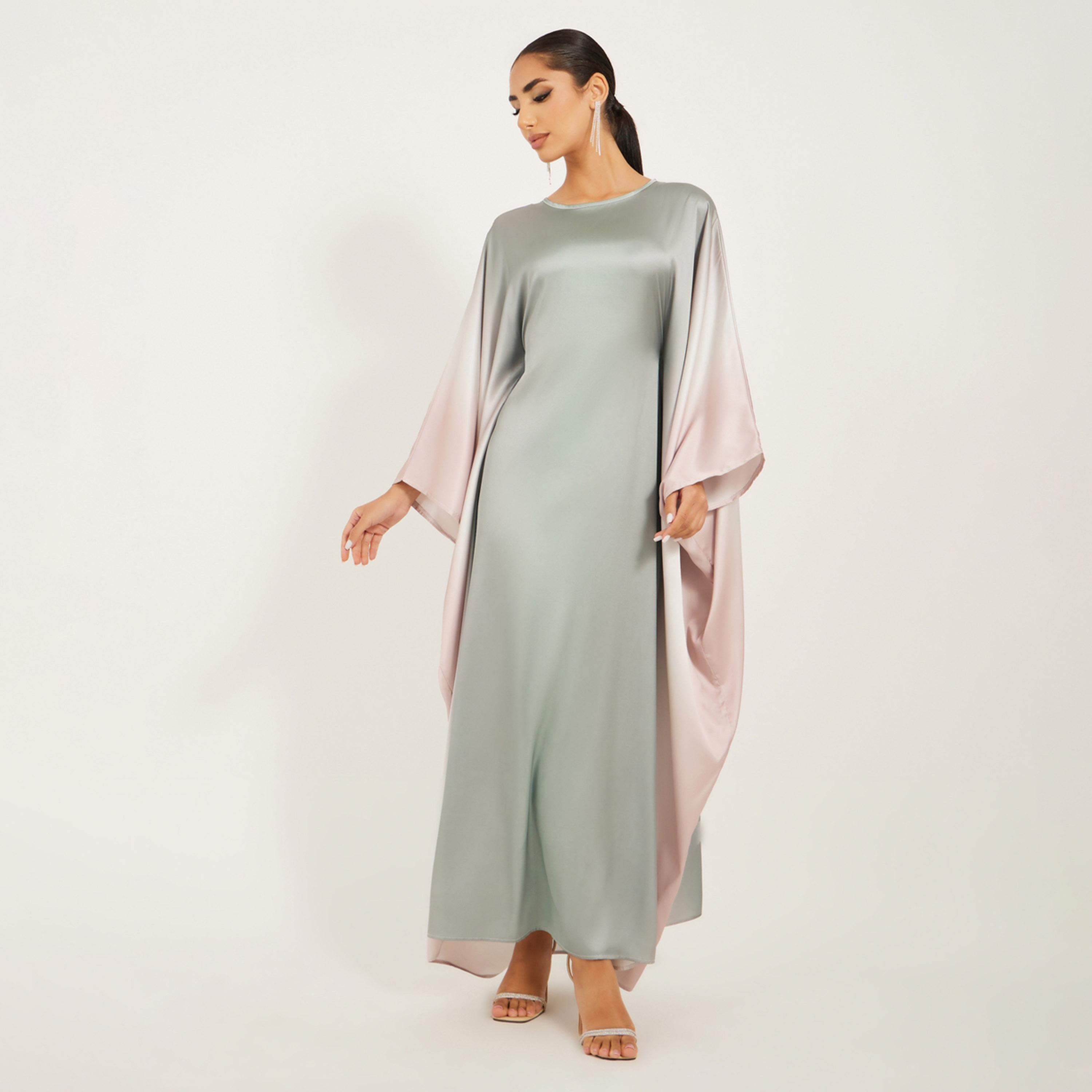 Styli Ombre Print Satin Fabric Loose Fit Kaftan-women-arabicclothing-kaftan-image-2