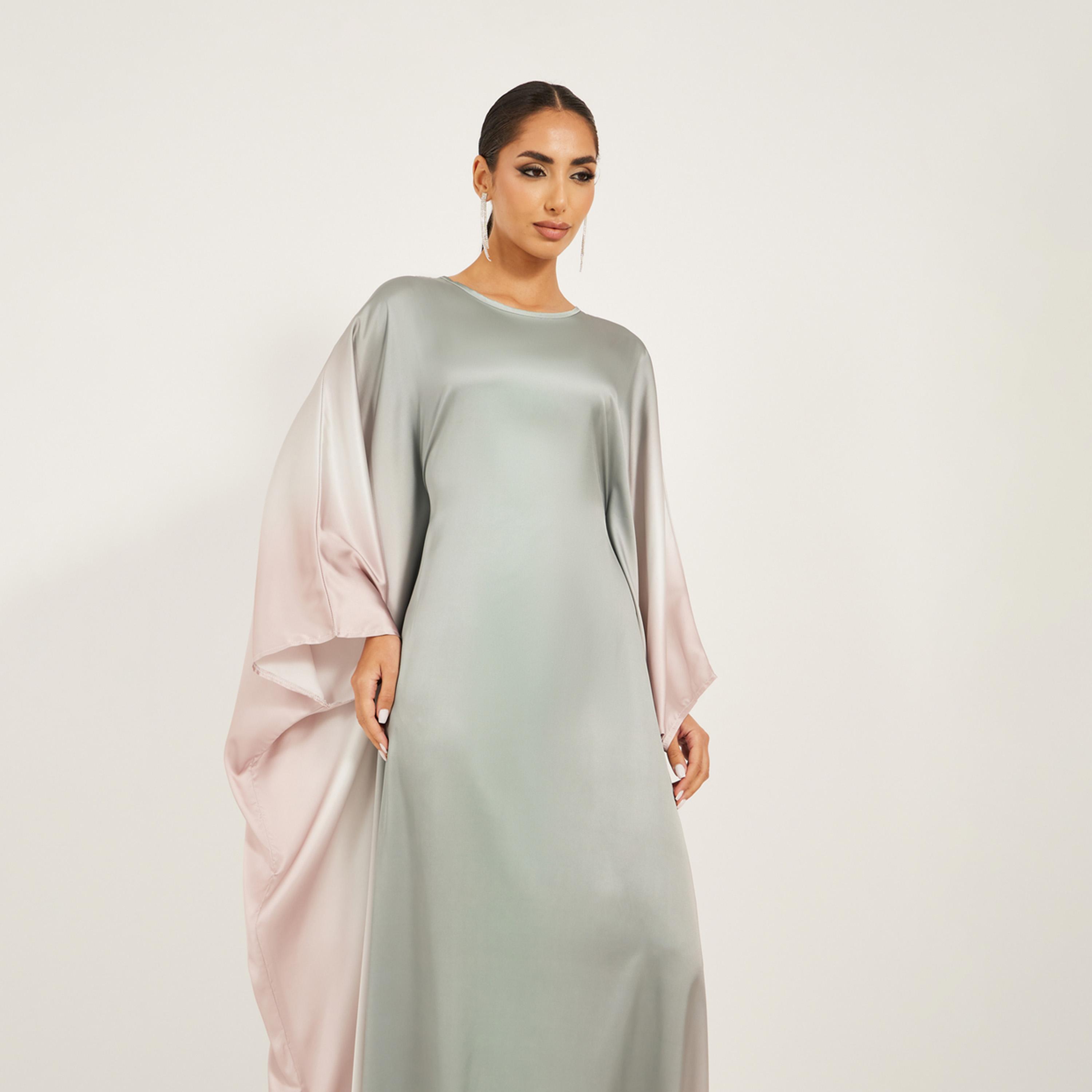 Styli Ombre Print Satin Fabric Loose Fit Kaftan-women-arabicclothing-kaftan-image-3