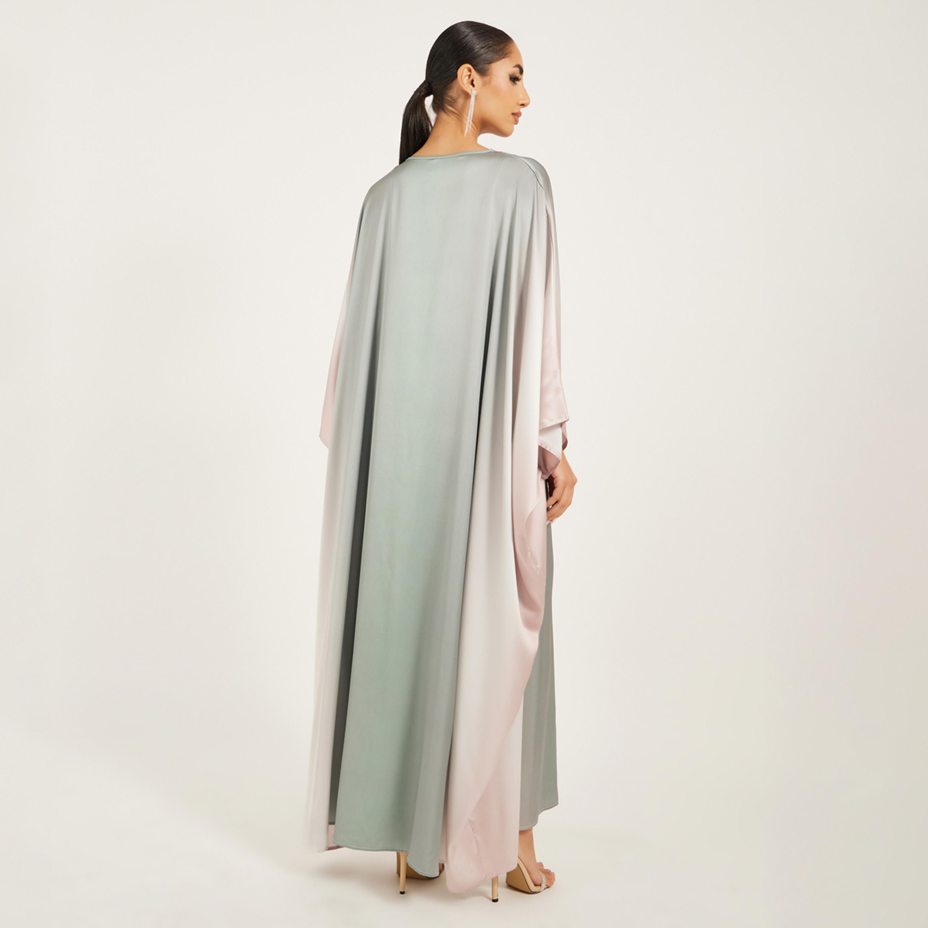 ستايلي - قفطان فضفاض من قماش الساتان بطبعات أومبري-women-arabicclothing-kaftan-image-5