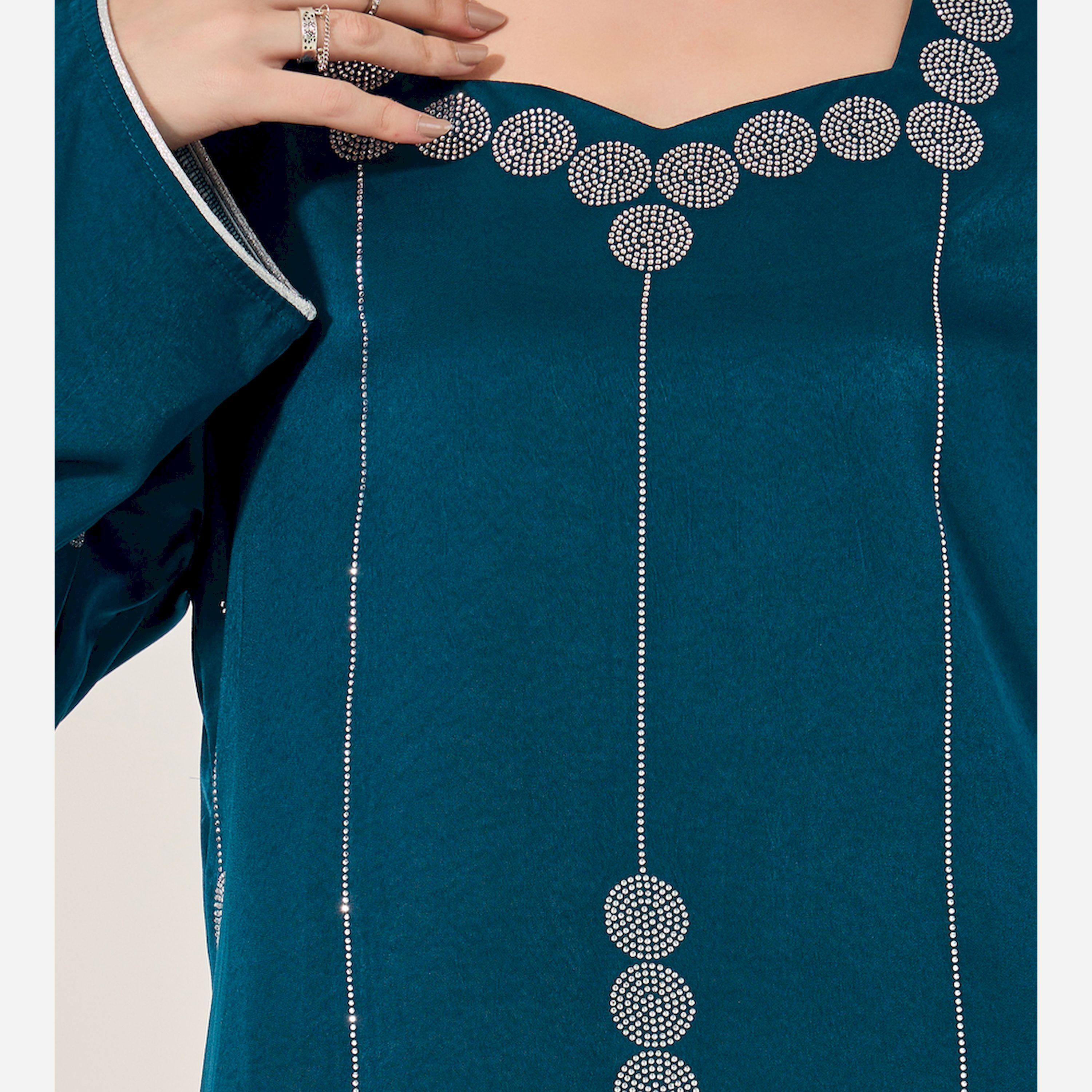 ستايلي - جلابية ساتان غير لامعة مزينة بنمط أحجار الراين-women-arabicclothing-jalabiyas-image-4