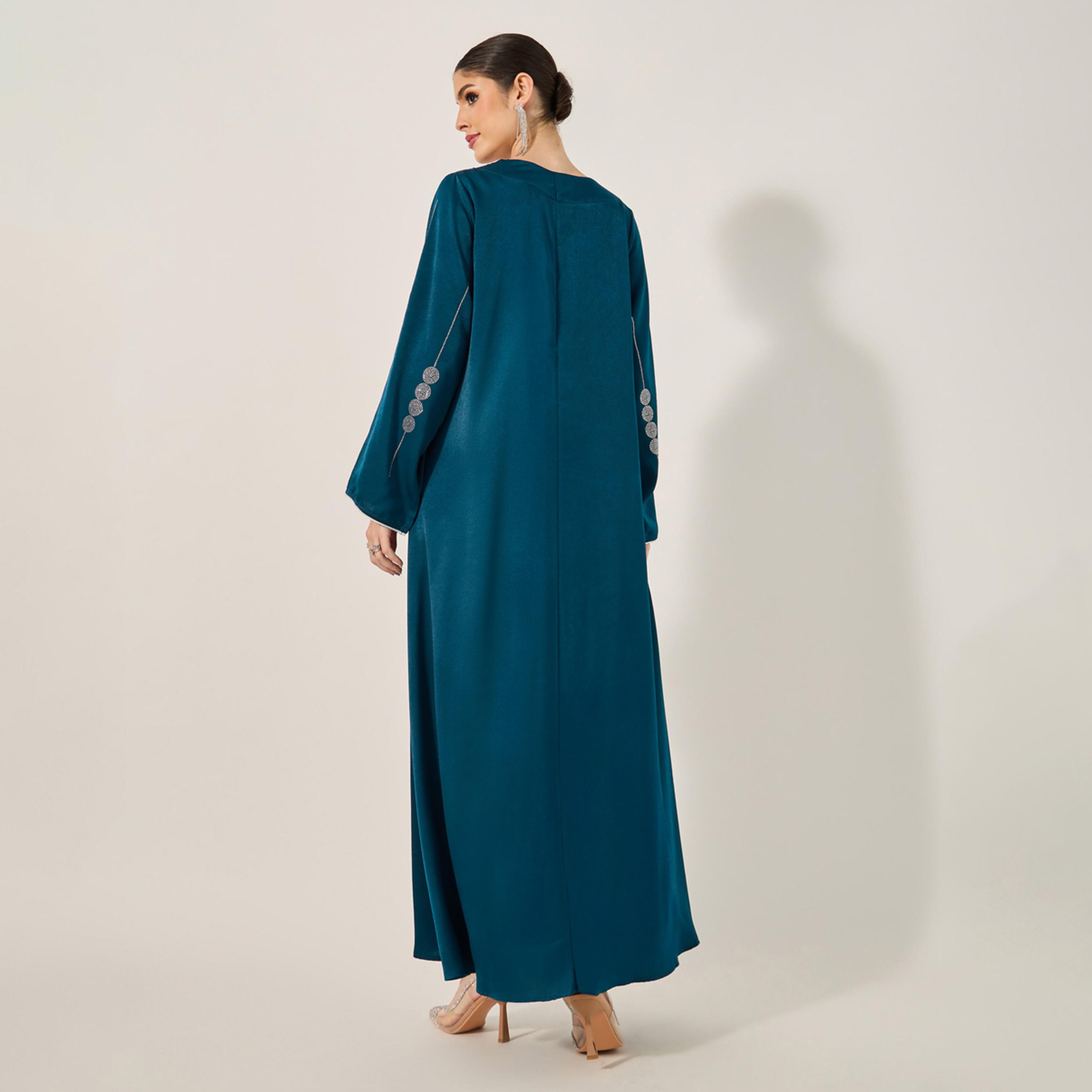 Styli Matte Satin Jalabiya With Rhinestone Pattern Embellishment-women-arabicclothing-jalabiyas-image-5