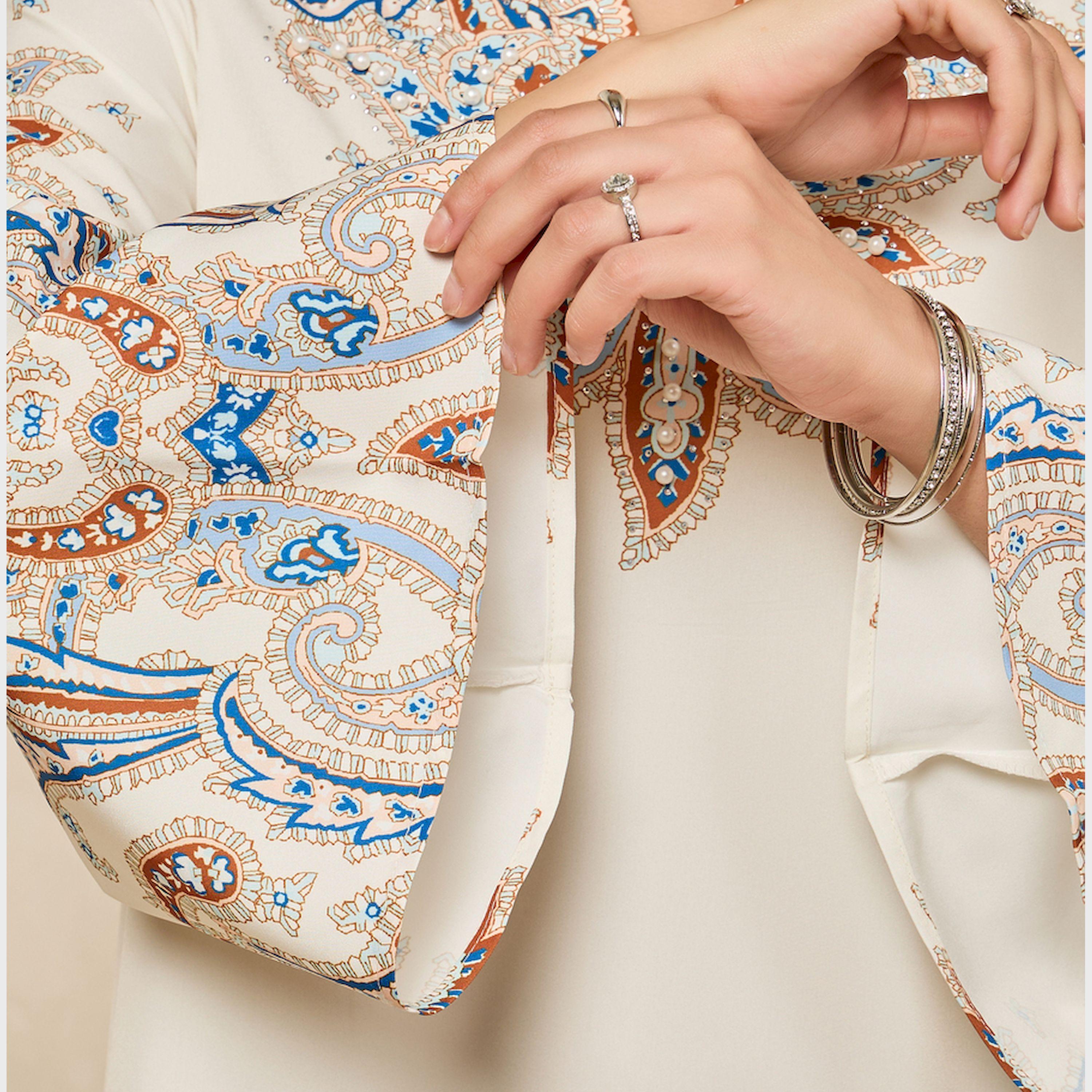 Styli Printed Stand Collar A-Line Jalabiya With Pearl Embellishment-women-arabicclothing-jalabiyas-image-4