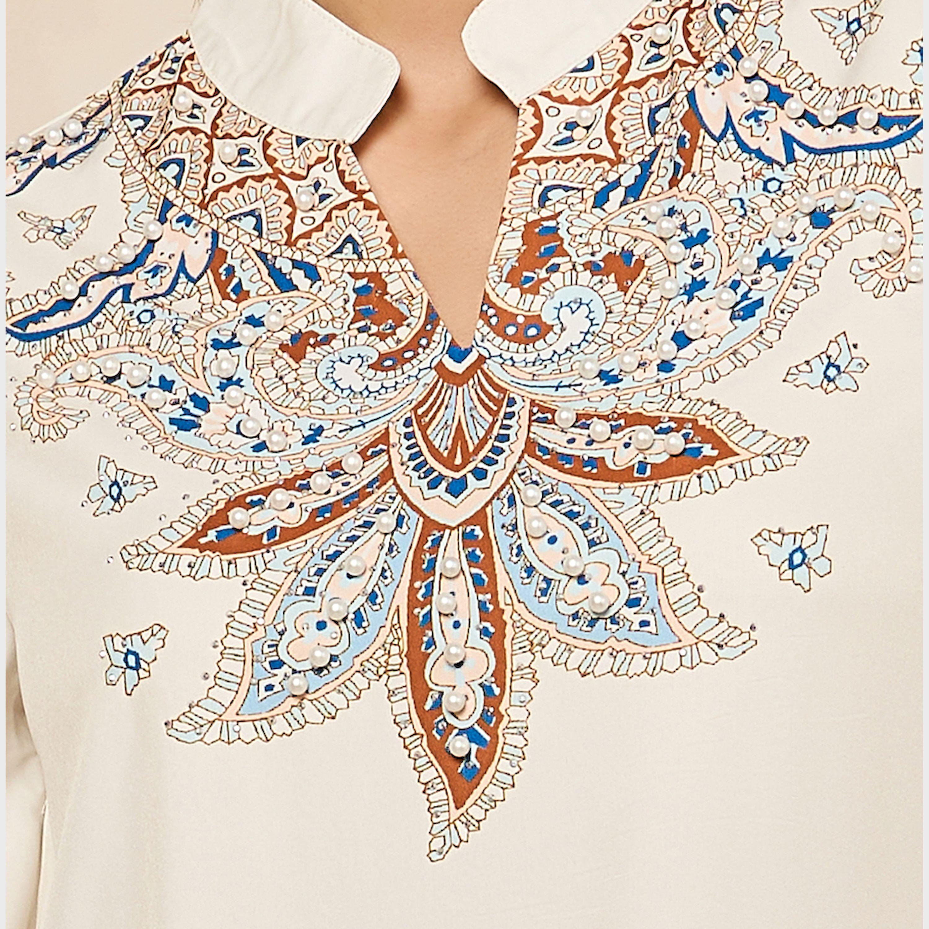 Styli Printed Stand Collar A-Line Jalabiya With Pearl Embellishment-women-arabicclothing-jalabiyas-image-5