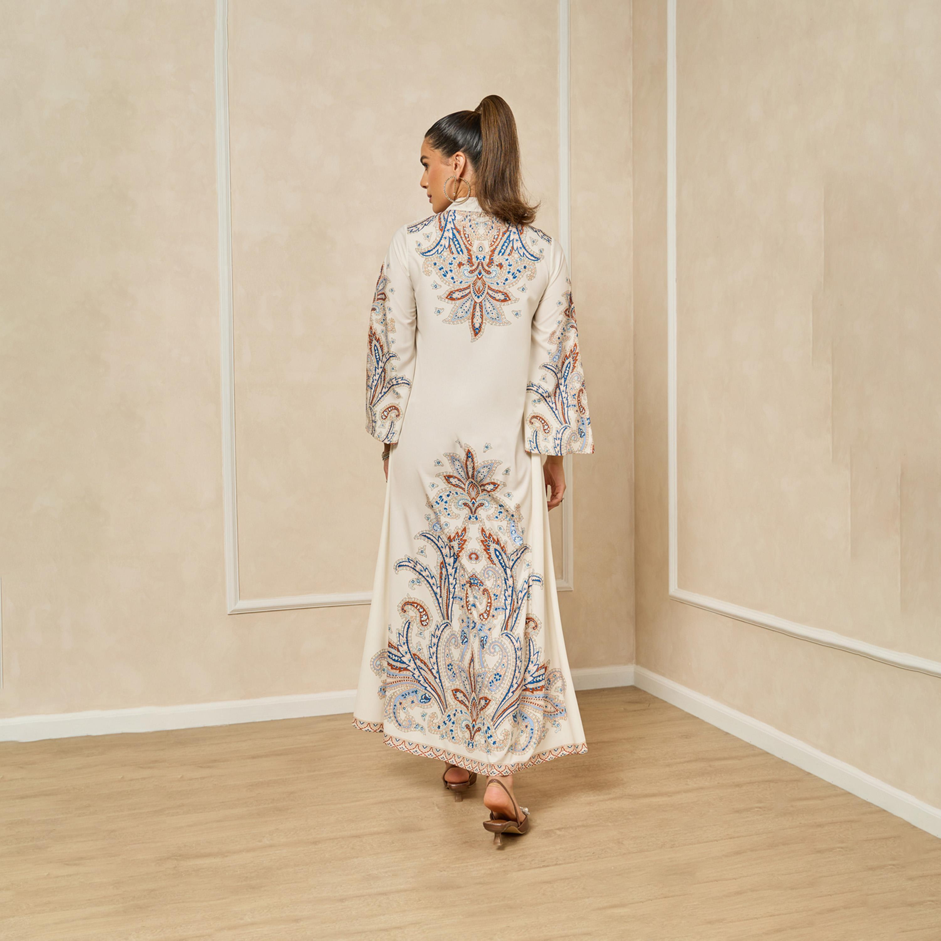 Styli Printed Stand Collar A-Line Jalabiya With Pearl Embellishment-women-arabicclothing-jalabiyas-image-6