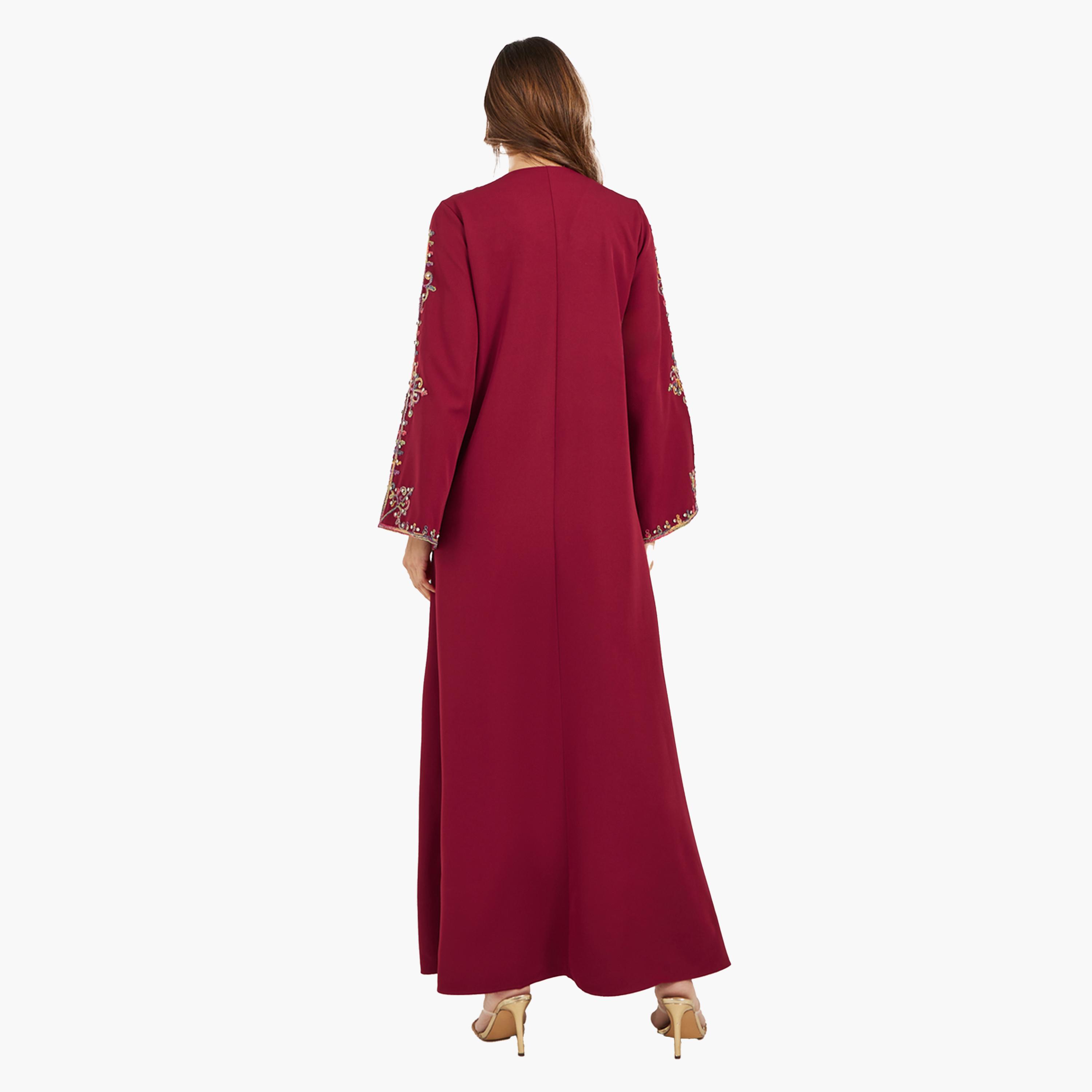 Styli Embroidered V Neck Jalabiya with Rhinestone Detail-women-arabicclothing-jalabiyas-image-5