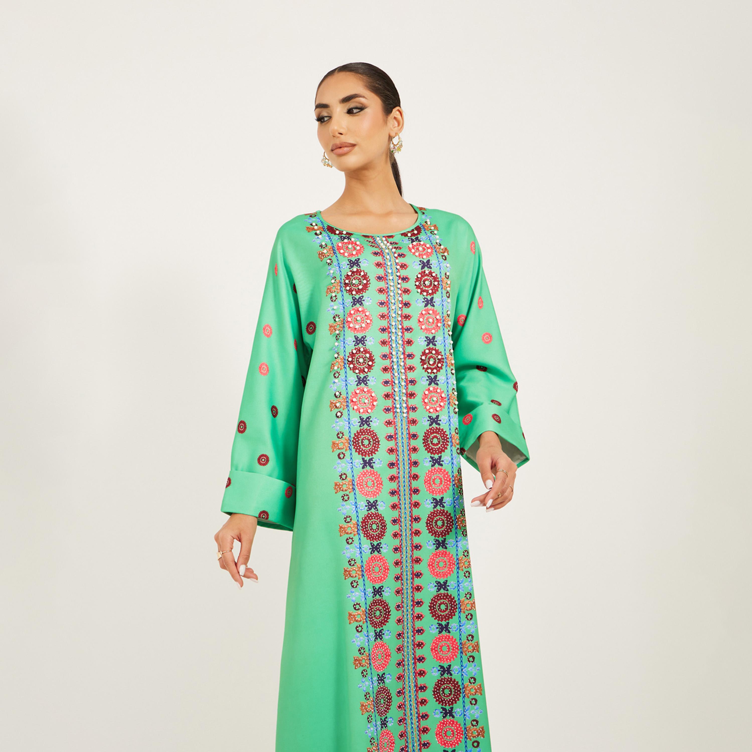 Amirah X Styli Panel Embroidery Jalabiya With Border At Hem-women-arabicclothing-jalabiyas-image-3