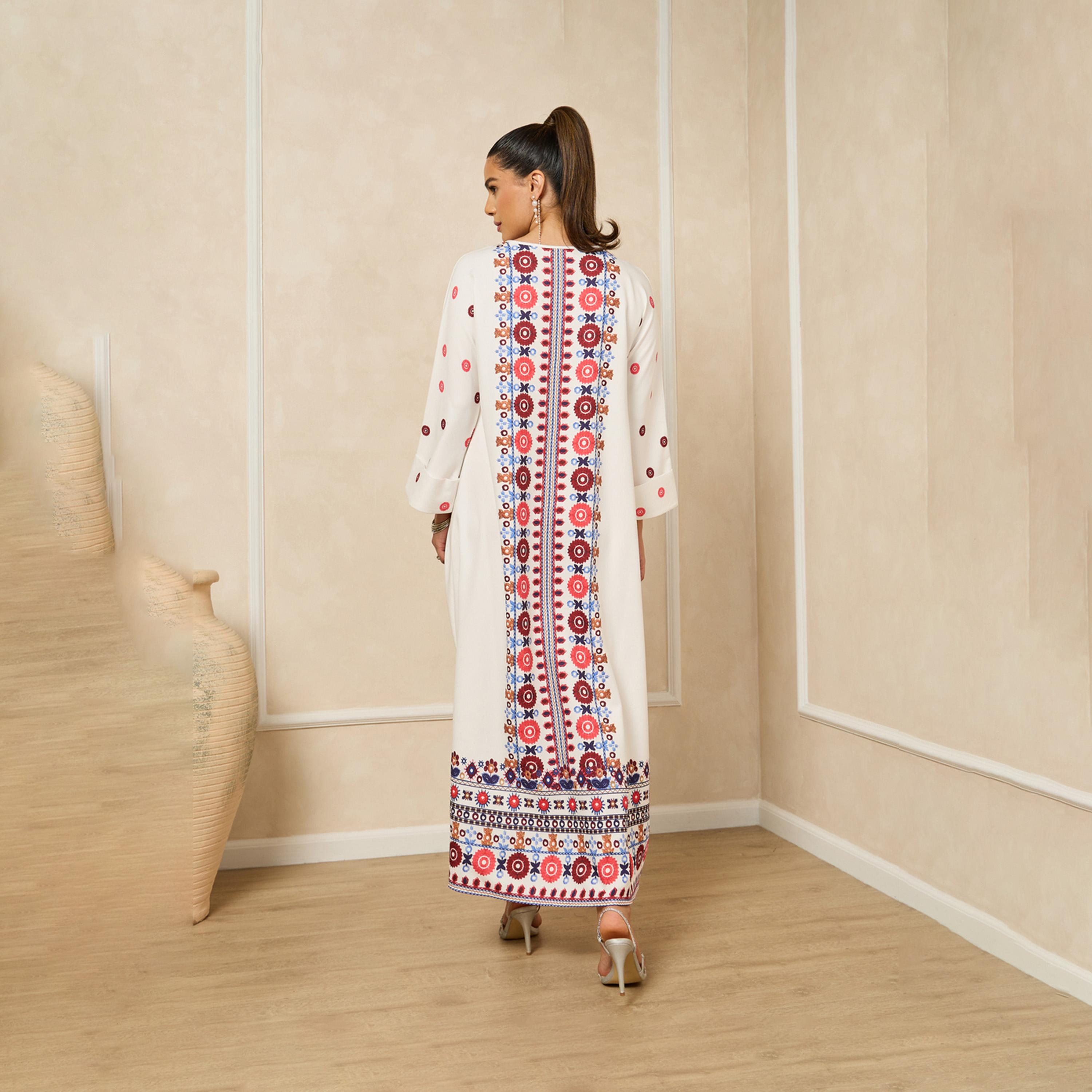 Styli Embroidered Panel Round Neck A-Line Jalabiya With Pearl Embellishment-women-arabicclothing-jalabiyas-image-6
