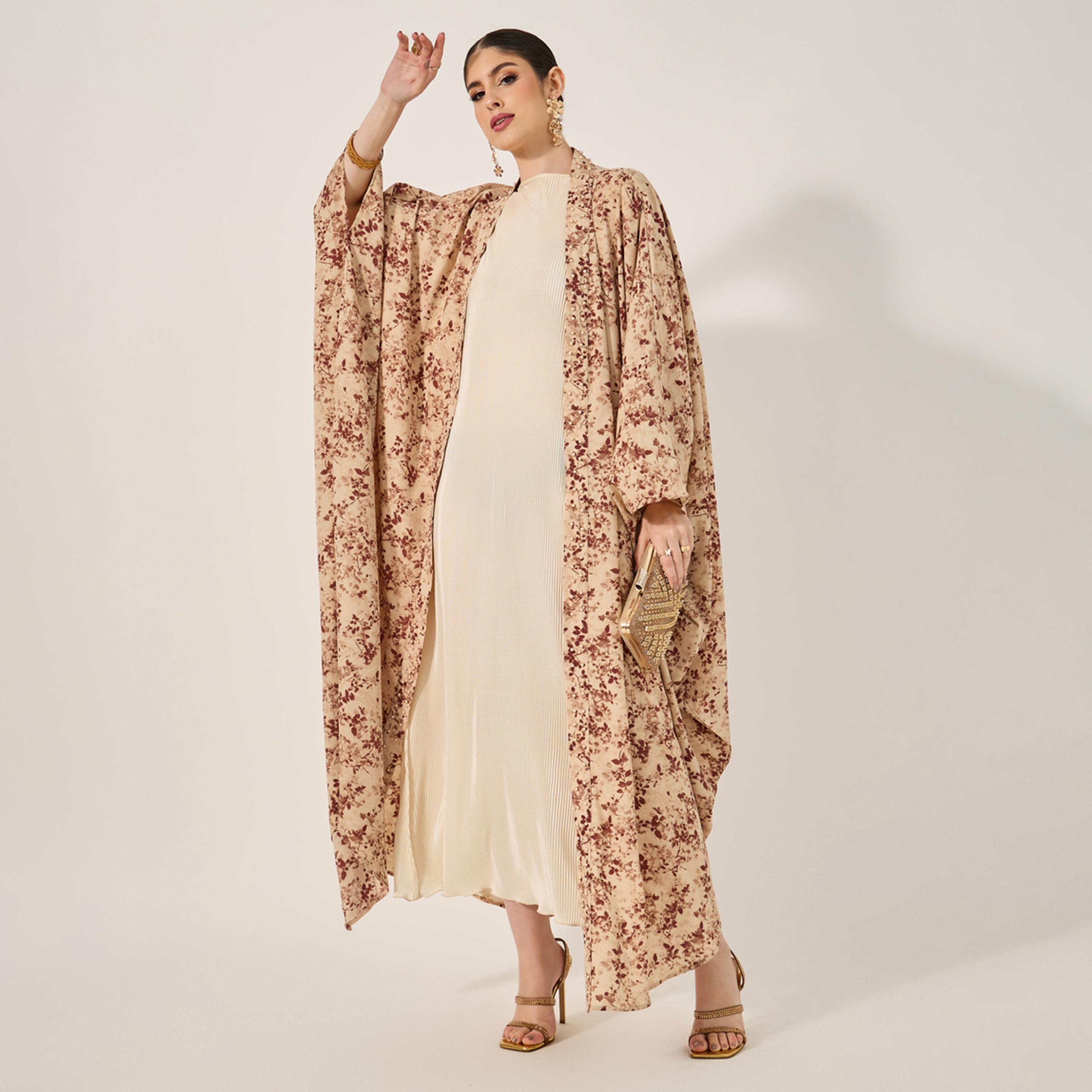 Styli Blurry Floral Print Batwing Sleeve Abaya-women-arabicclothing-abayas-image-1