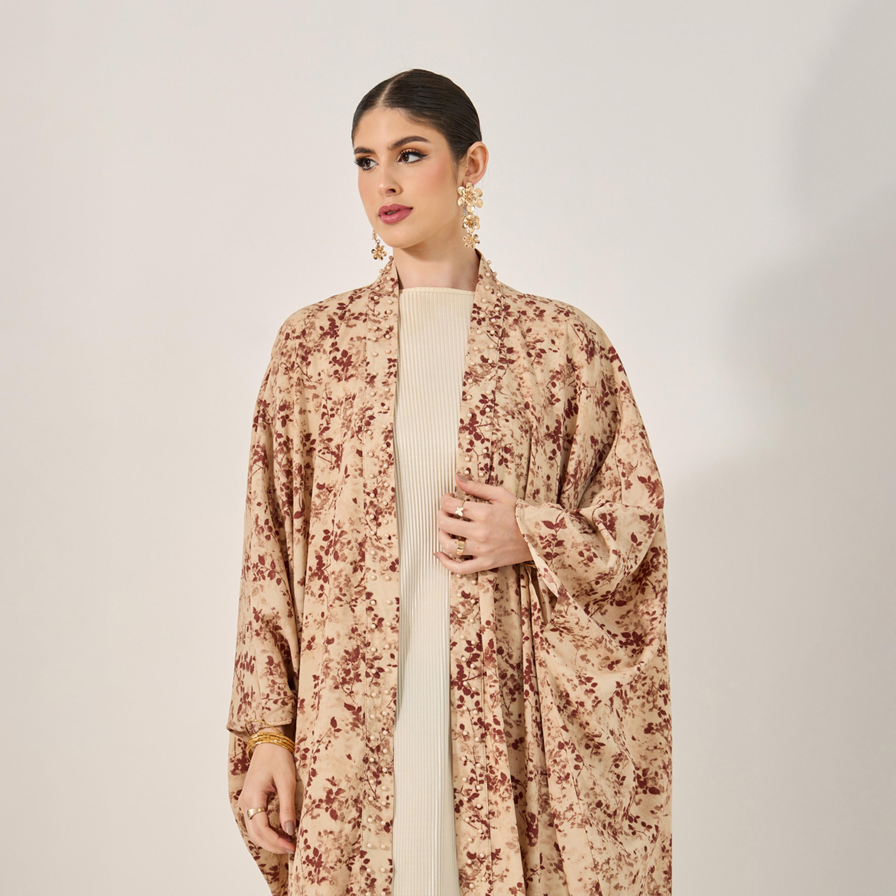 Styli Blurry Floral Print Batwing Sleeve Abaya-women-arabicclothing-abayas-image-3