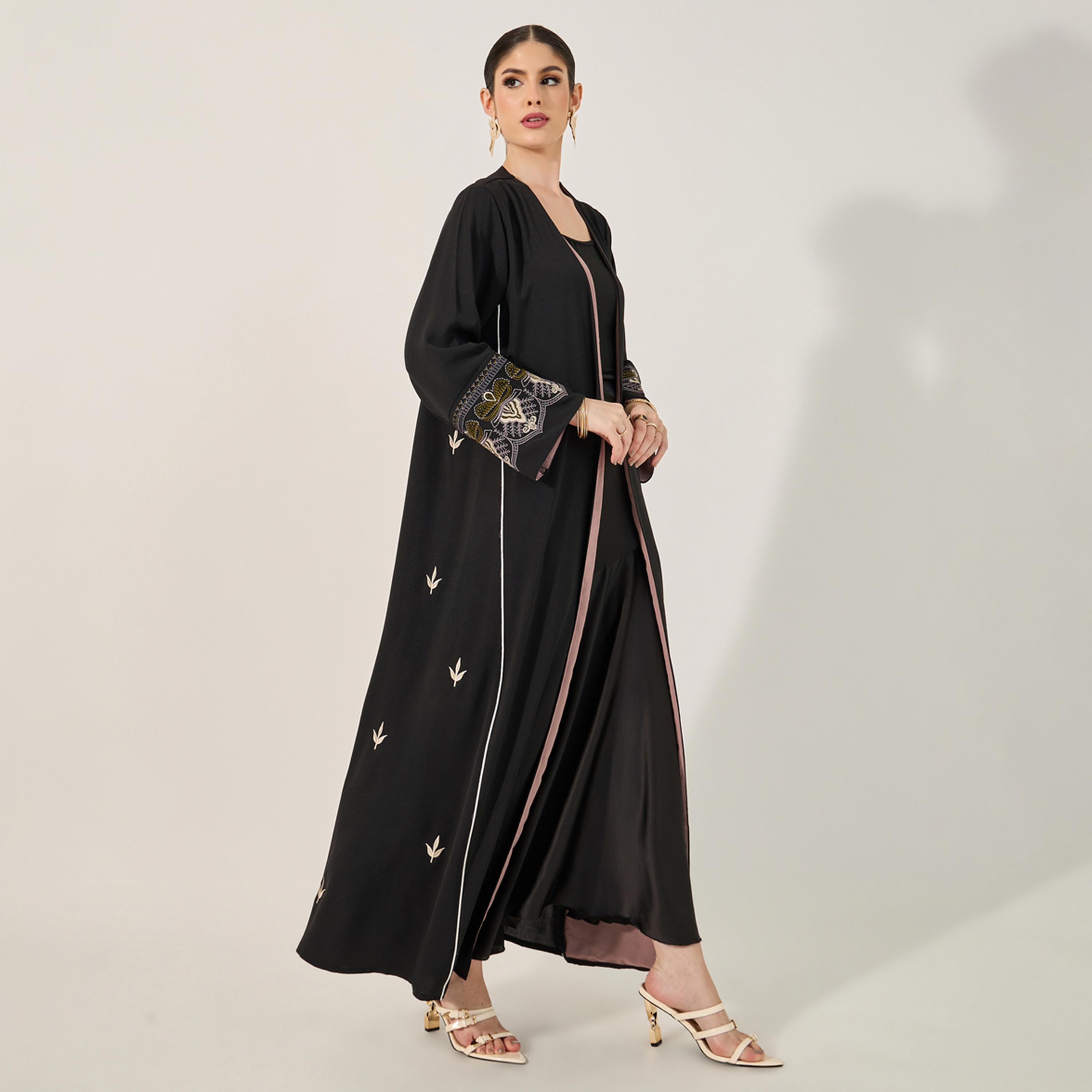 Styli Embroidered Sleeves Cuff A-Line Abaya-women-arabicclothing-abayas-image-1