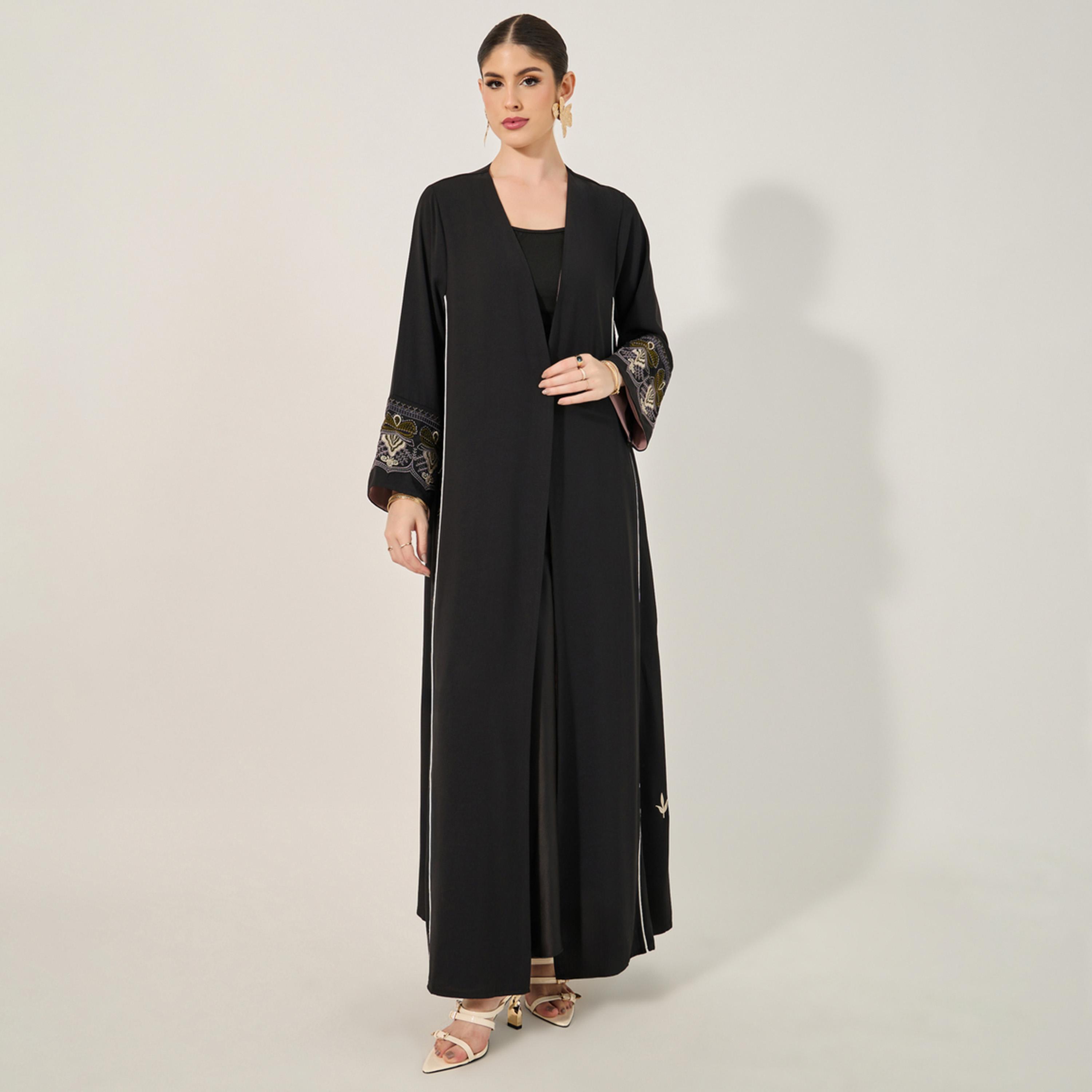 Styli Embroidered Sleeves Cuff A-Line Abaya-women-arabicclothing-abayas-image-2