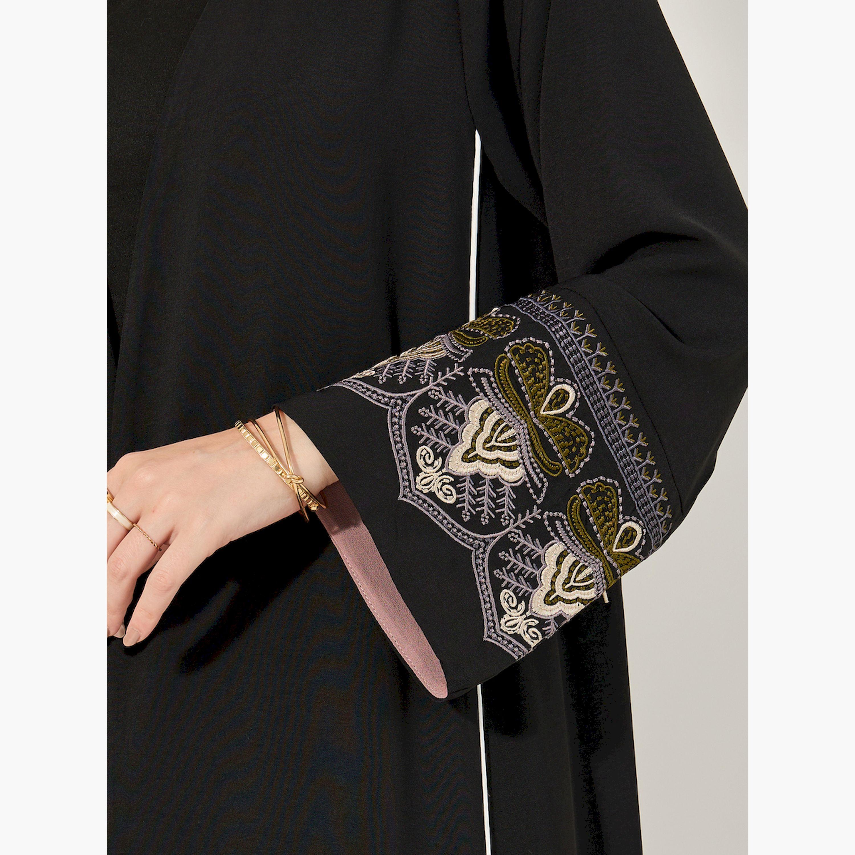 Styli Embroidered Sleeves Cuff A-Line Abaya-women-arabicclothing-abayas-image-4