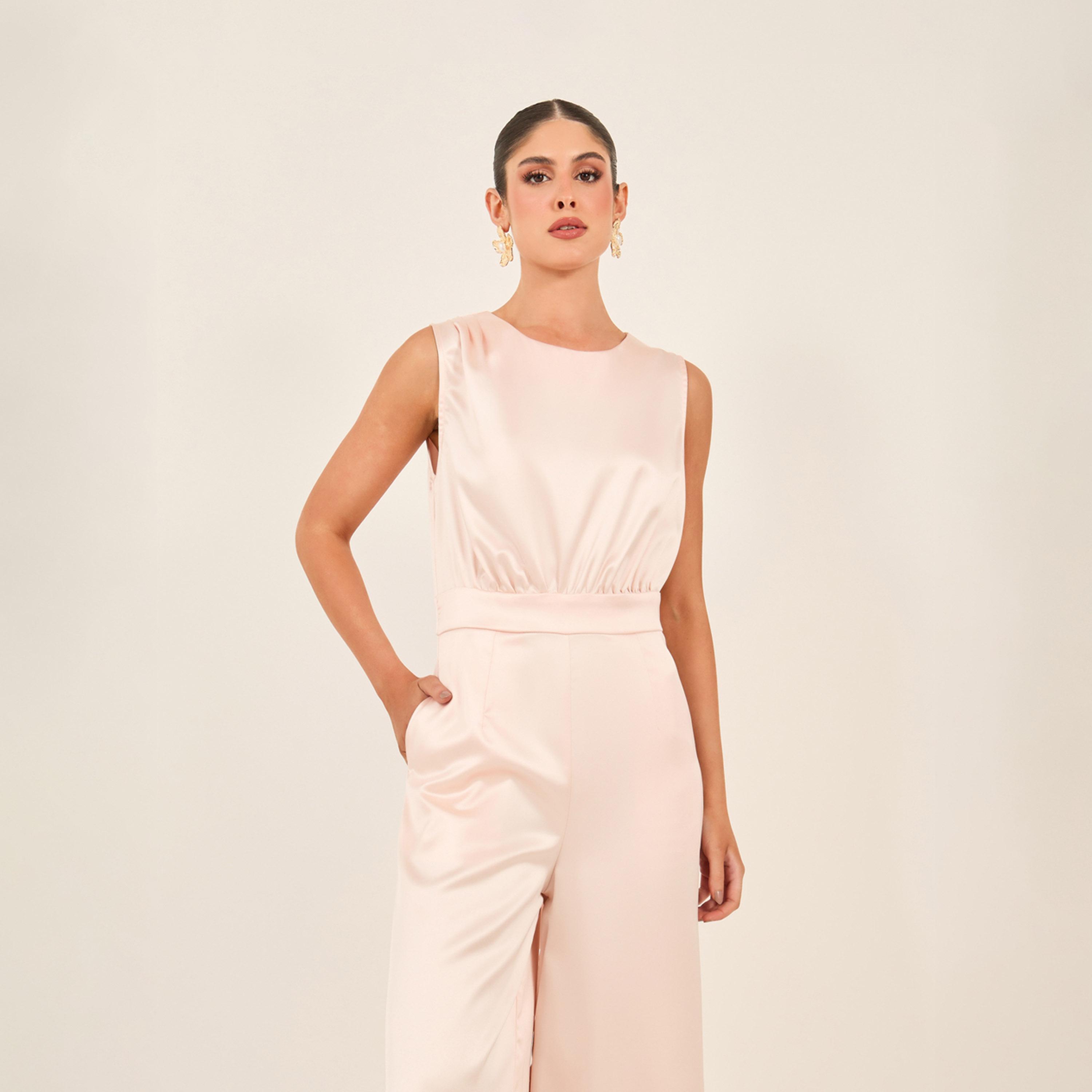ستايلي - جمبسوت ساتان بدون أكمام بياقة دائرية-women-clothing-jumpsuits-image-2