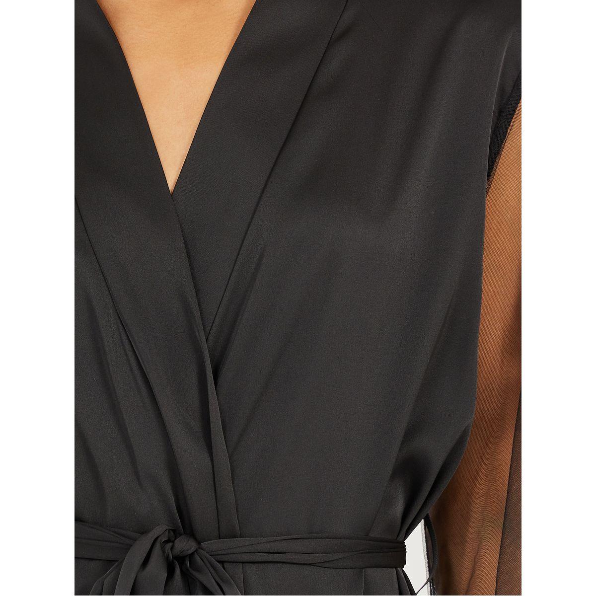 Styli Embroidered and Faux Fur Trim Mesh Sleeves Robe-women-clothing-nightwear-robes-image-3