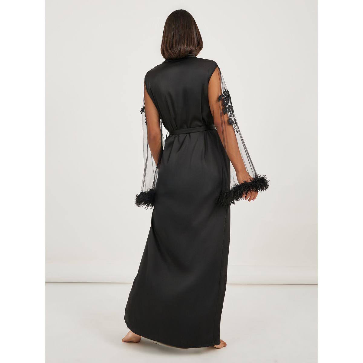 Styli Embroidered and Faux Fur Trim Mesh Sleeves Robe-women-clothing-nightwear-robes-image-4