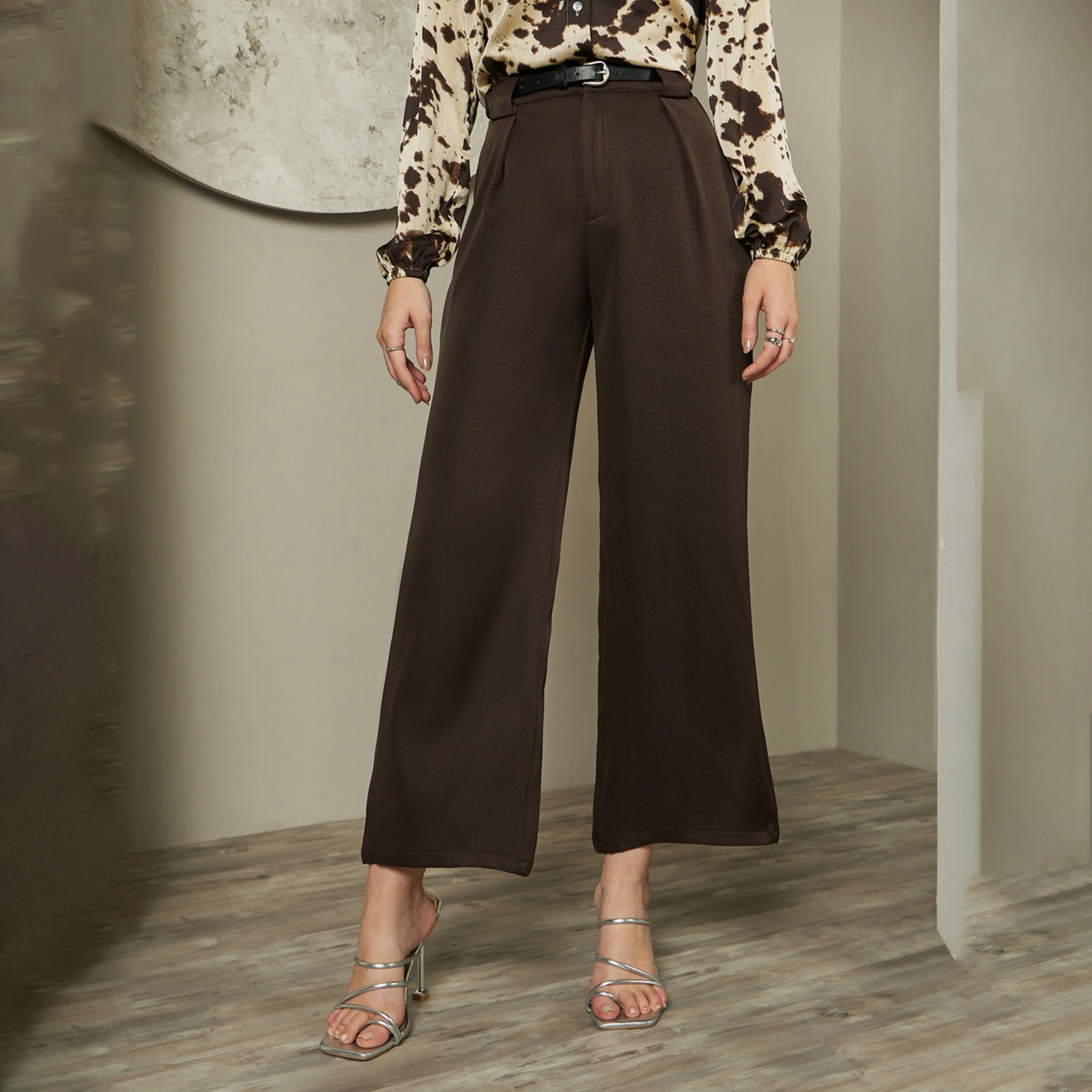 ستايلي - بنطال بخصر متوسط الارتفاع وواسع الساق مع حزام-women-clothing-bottoms-trousers-image-2