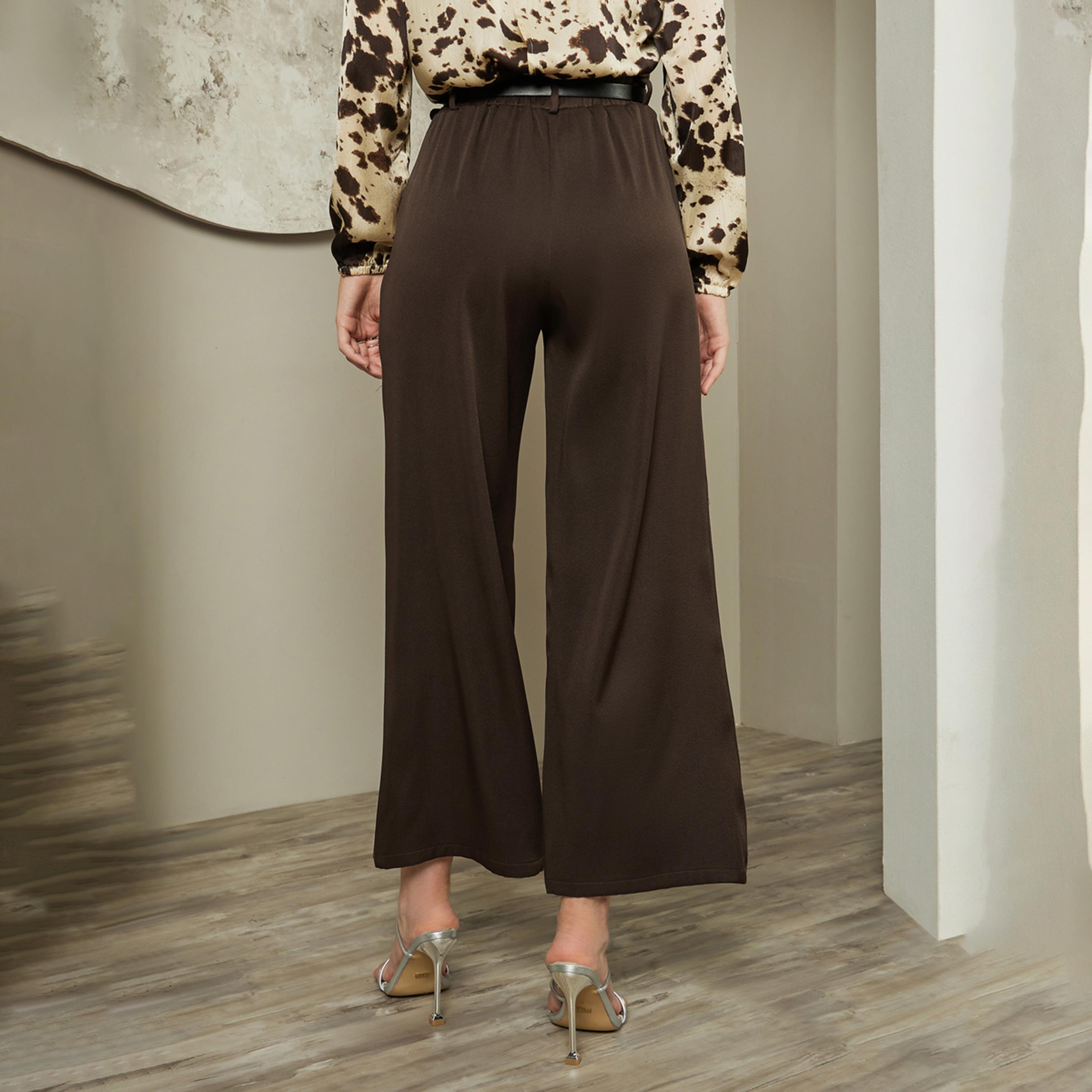 ستايلي - بنطال بخصر متوسط الارتفاع وواسع الساق مع حزام-women-clothing-bottoms-trousers-image-4