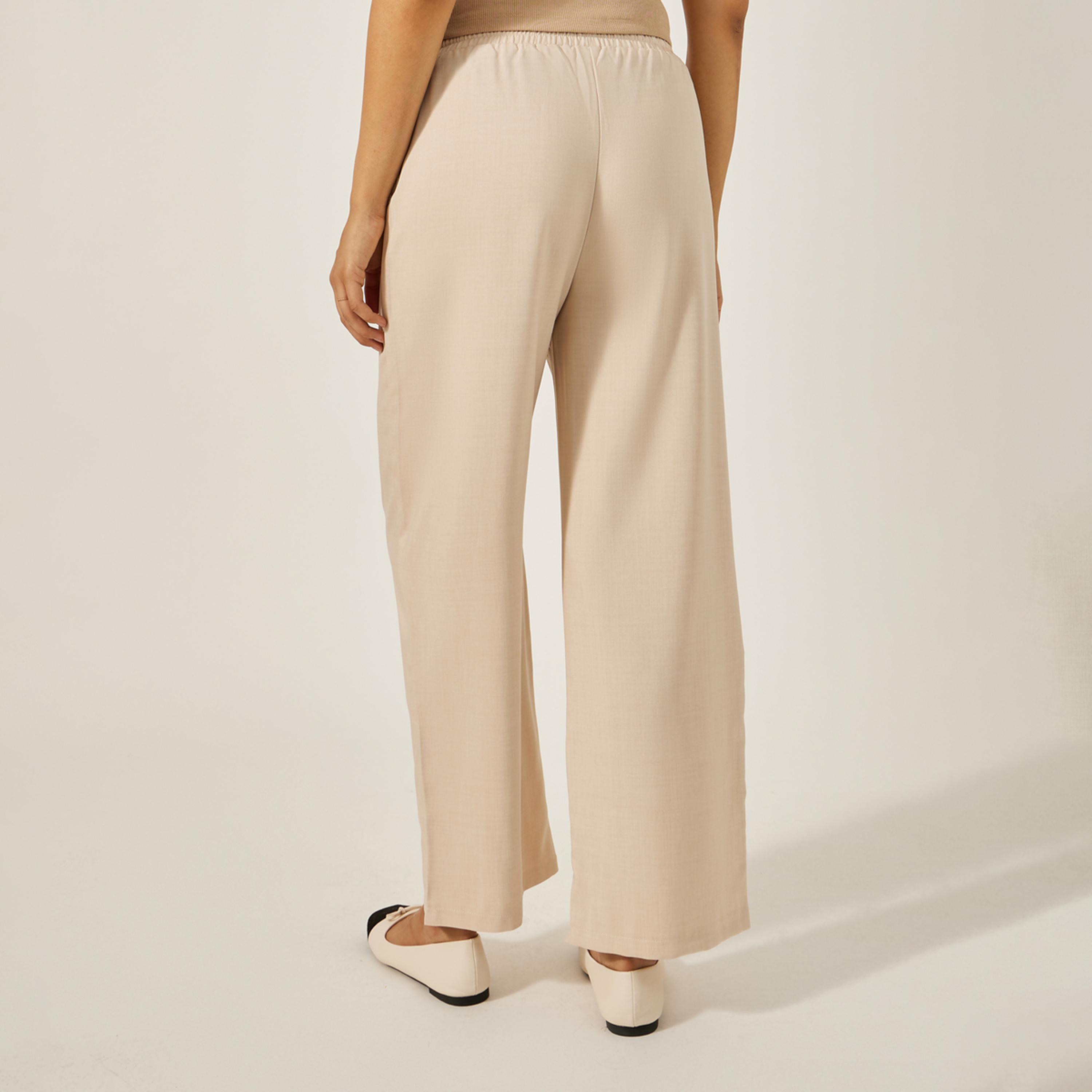ستايلي - بنطال واسع الساق بخصر متوسط الارتفاع مع رباط-women-clothing-bottoms-trousers-image-5