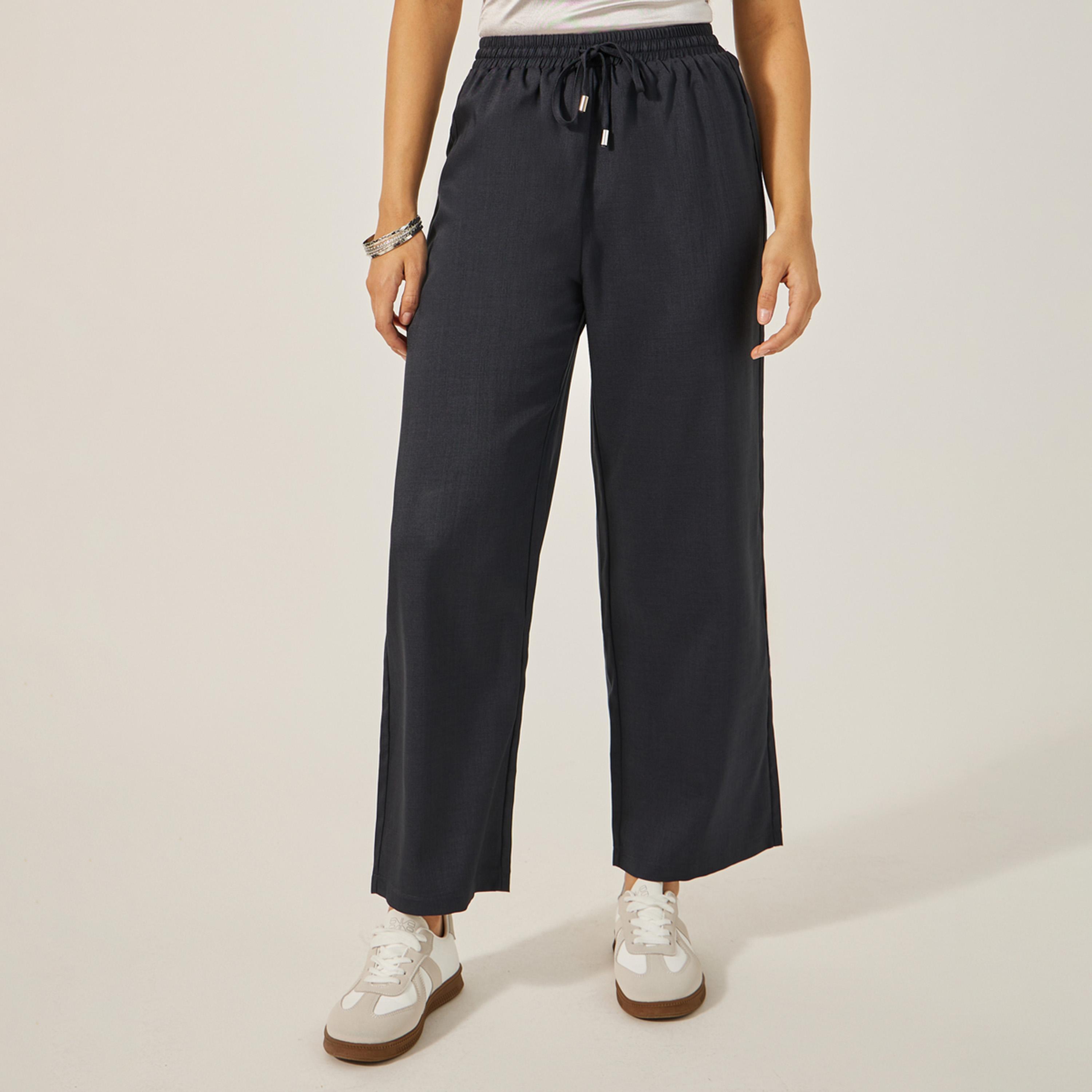 ستايلي - بنطال واسع الساق بخصر متوسط الارتفاع مع رباط-women-clothing-bottoms-trousers-image-2
