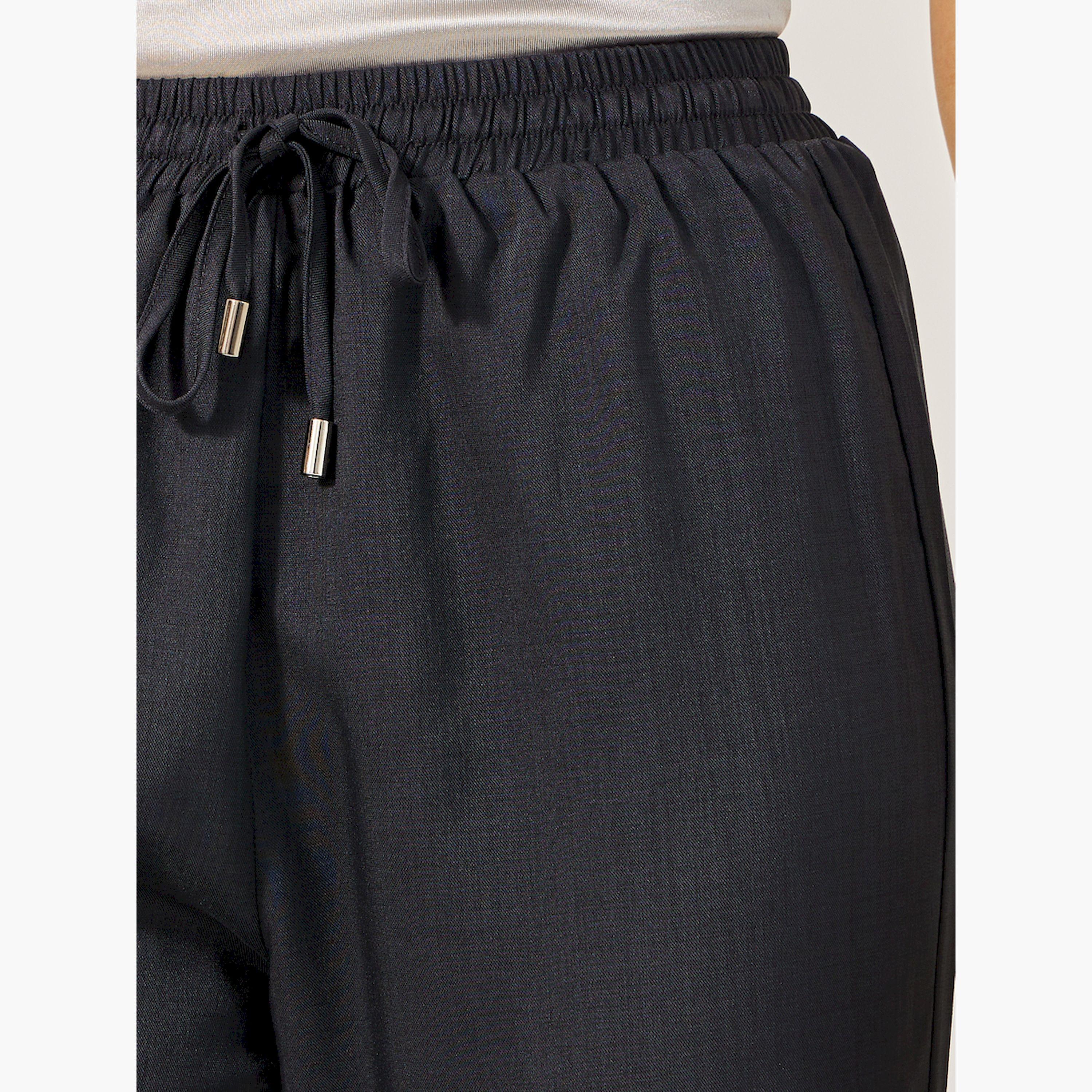 Styli Textured Mid Rise Wide Leg Pants with Drawstring-women-clothing-bottoms-trousers-image-3
