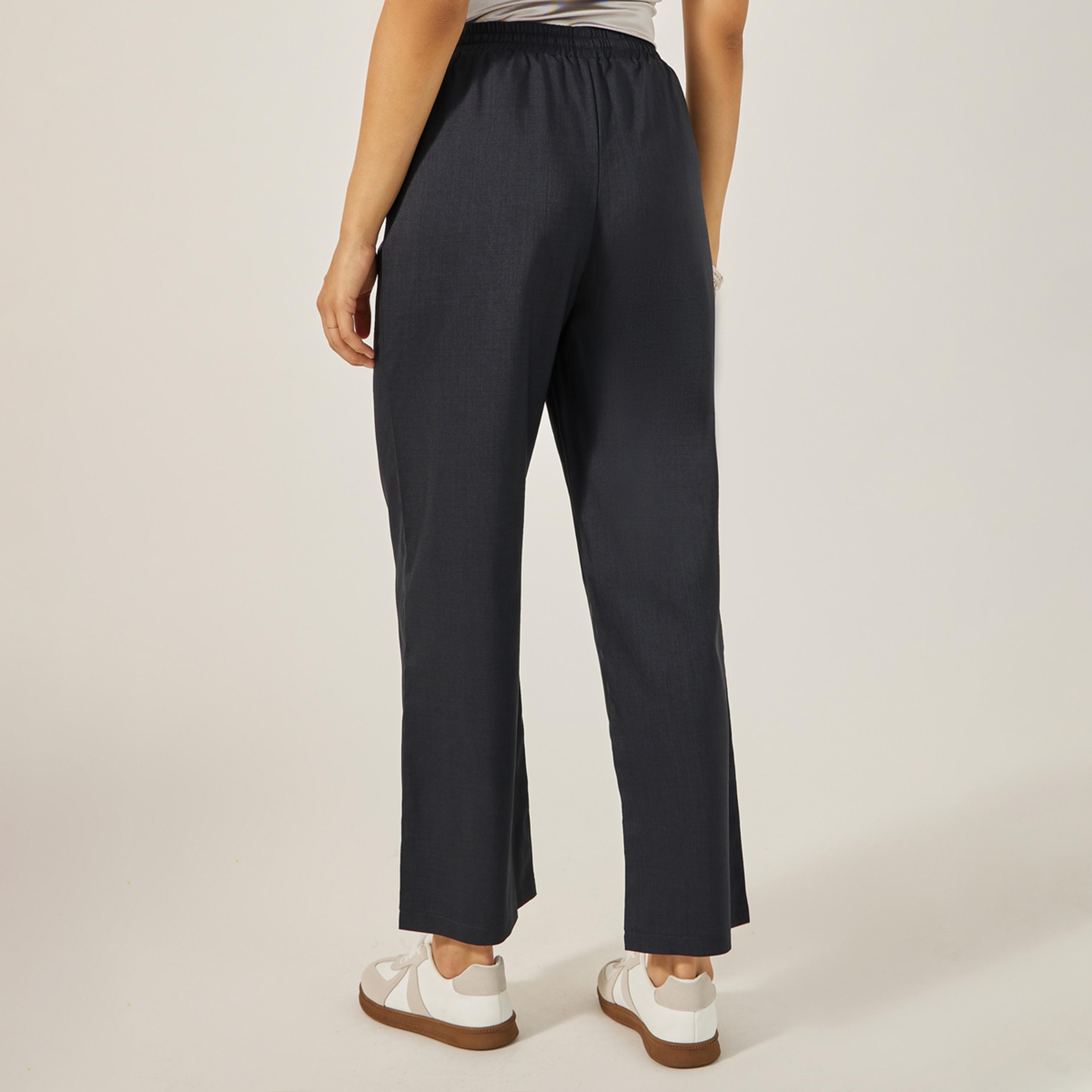 ستايلي - بنطال واسع الساق بخصر متوسط الارتفاع مع رباط-women-clothing-bottoms-trousers-image-4