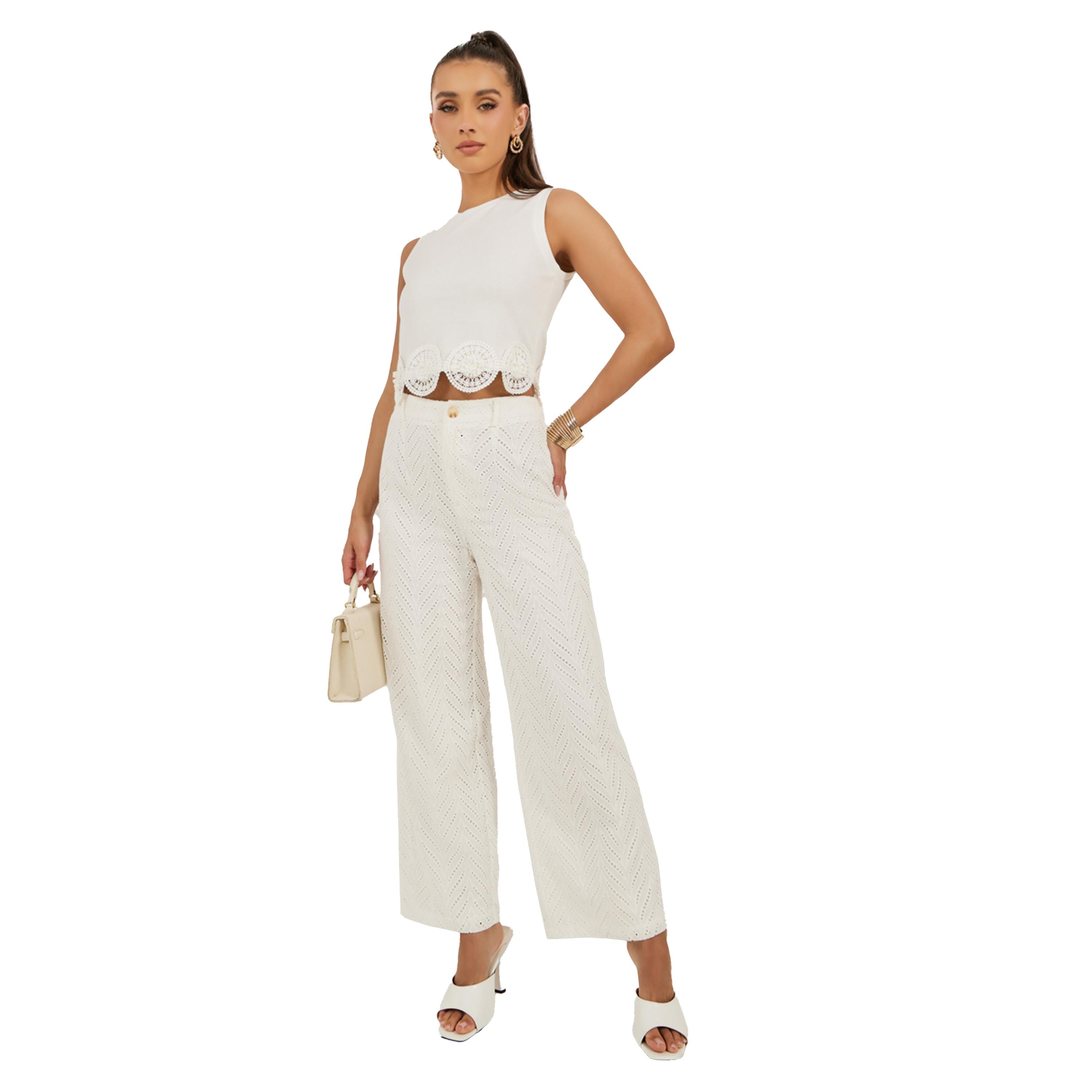 Styli Schiffli Mid Rise Wide Leg Pants-women-clothing-bottoms-trousers-image-2