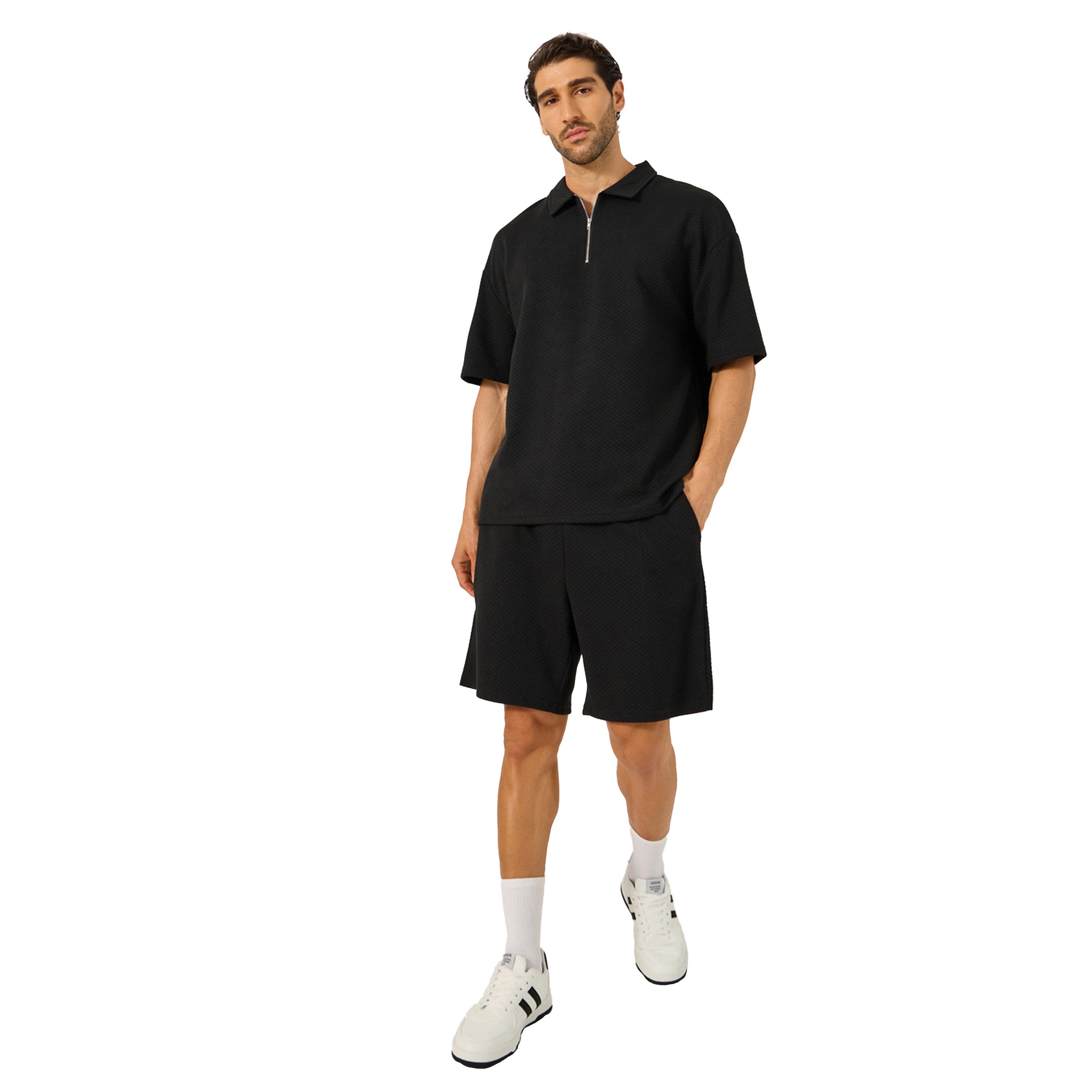 Styli Textured Relaxed Fit Polo T-Shirt and Shorts Co-Ords-men-clothing-coordsets-image-1