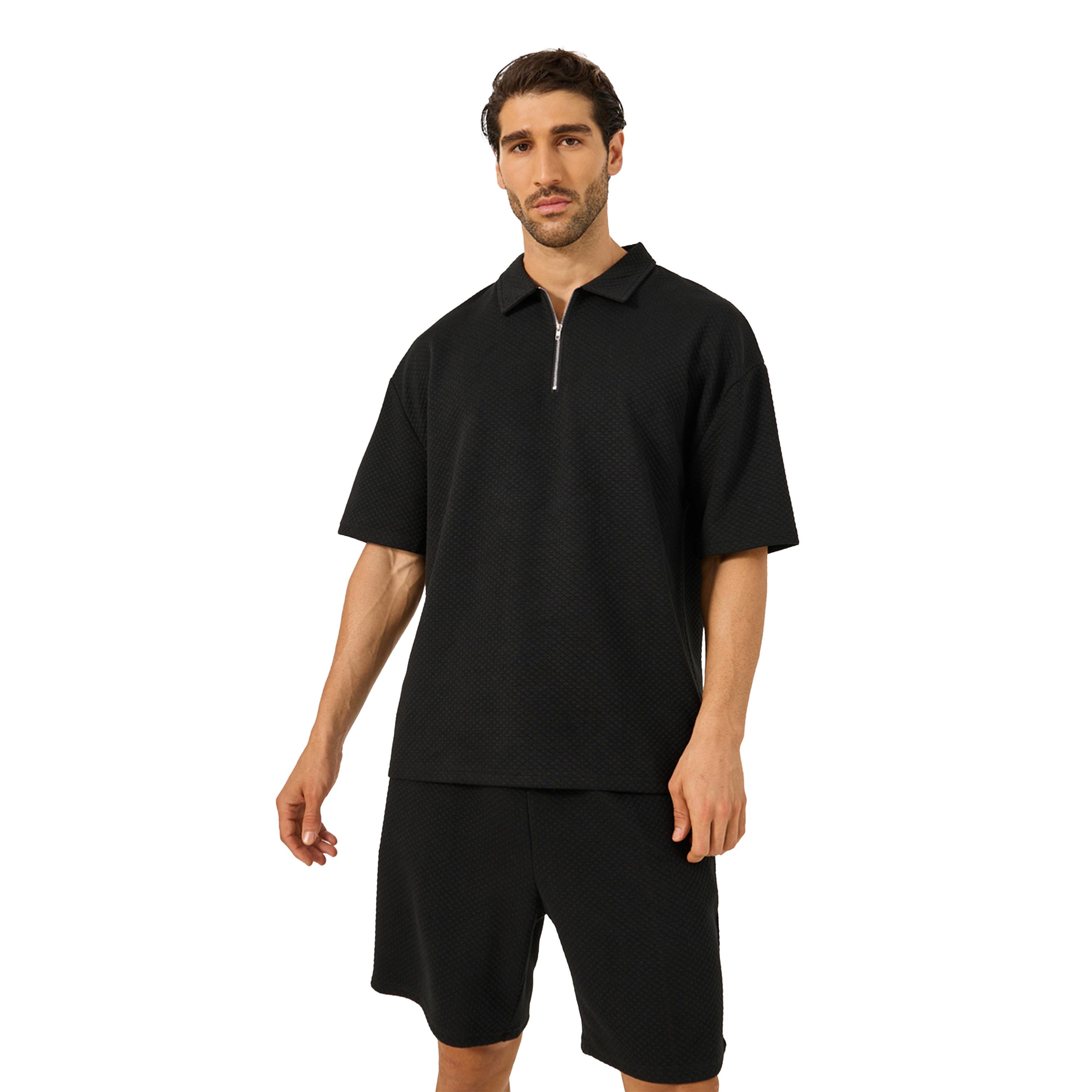 Styli Textured Relaxed Fit Polo T-Shirt and Shorts Co-Ords-men-clothing-coordsets-image-2