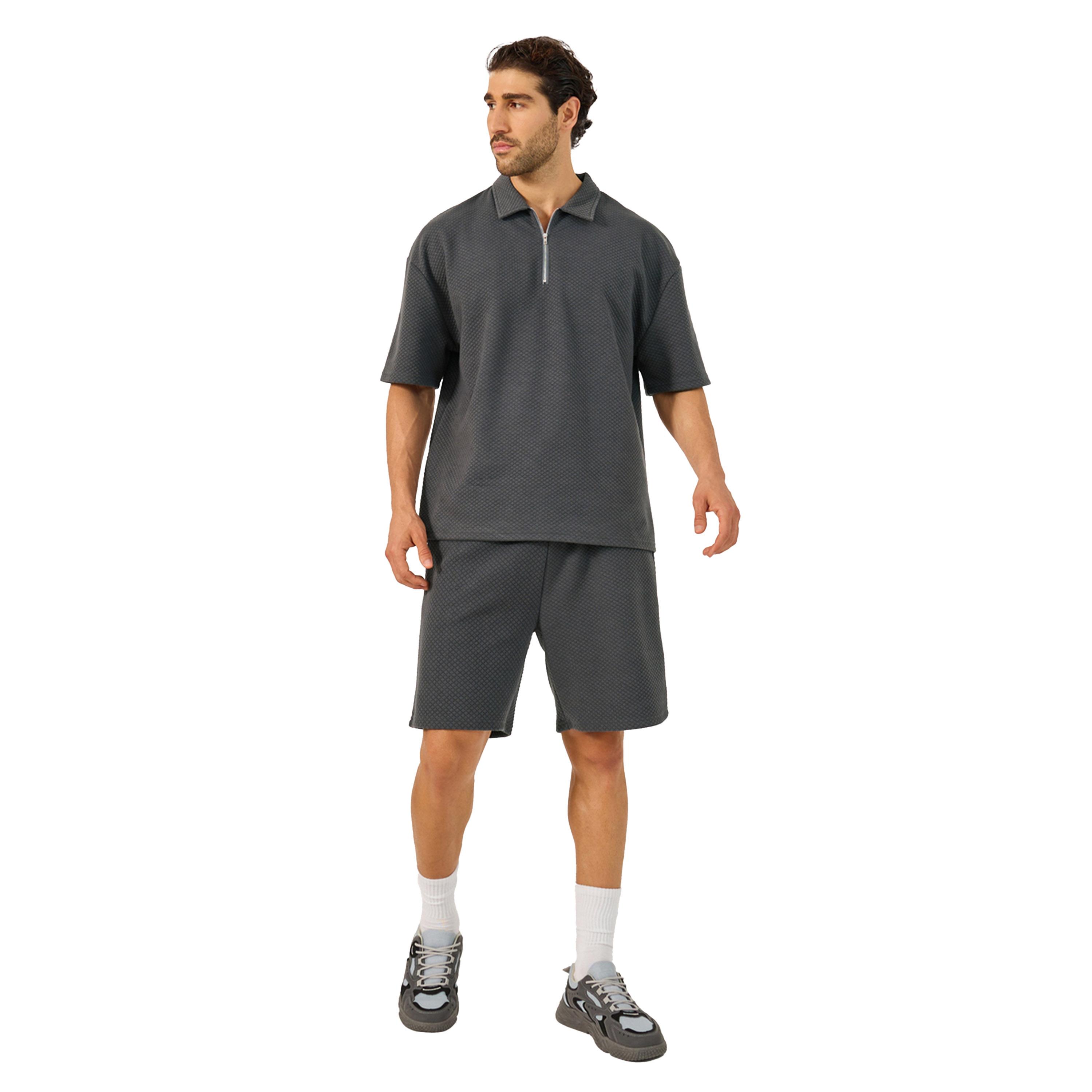 Styli Textured Relaxed Fit Polo T-Shirt and Shorts Co-Ords-men-clothing-coordsets-image-1