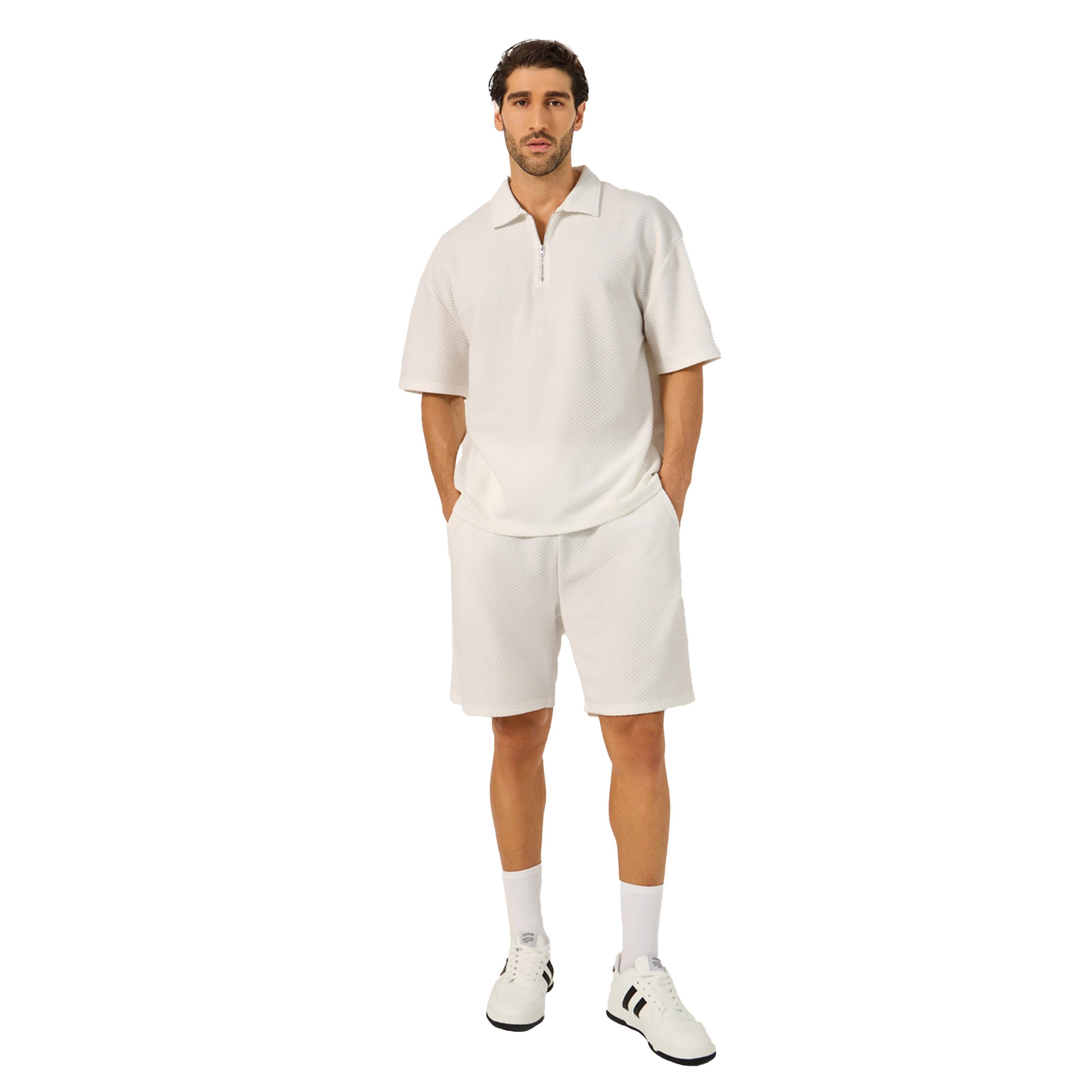 Styli Textured Relaxed Fit Polo T-Shirt and Shorts Co-Ords-men-clothing-coordsets-image-1