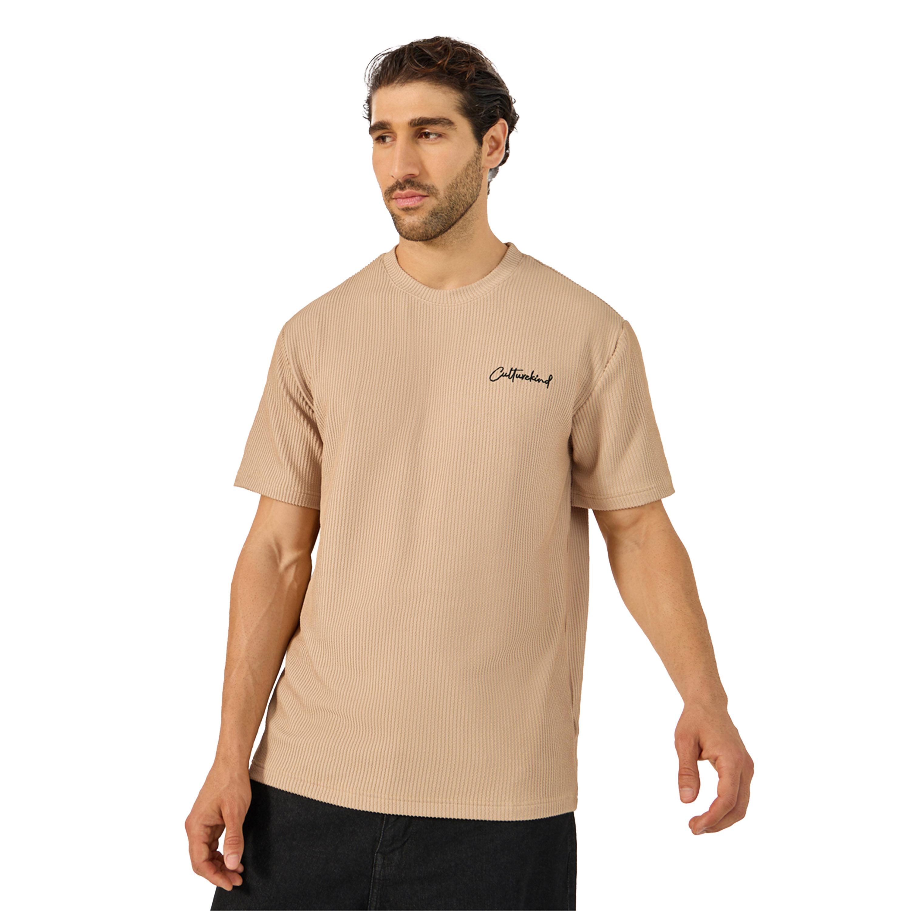 Styli Chevron Textured Oversized T-Shirt with Minimal Embroidery-men-clothing-tshirtsandpolos-tshirts-image-1