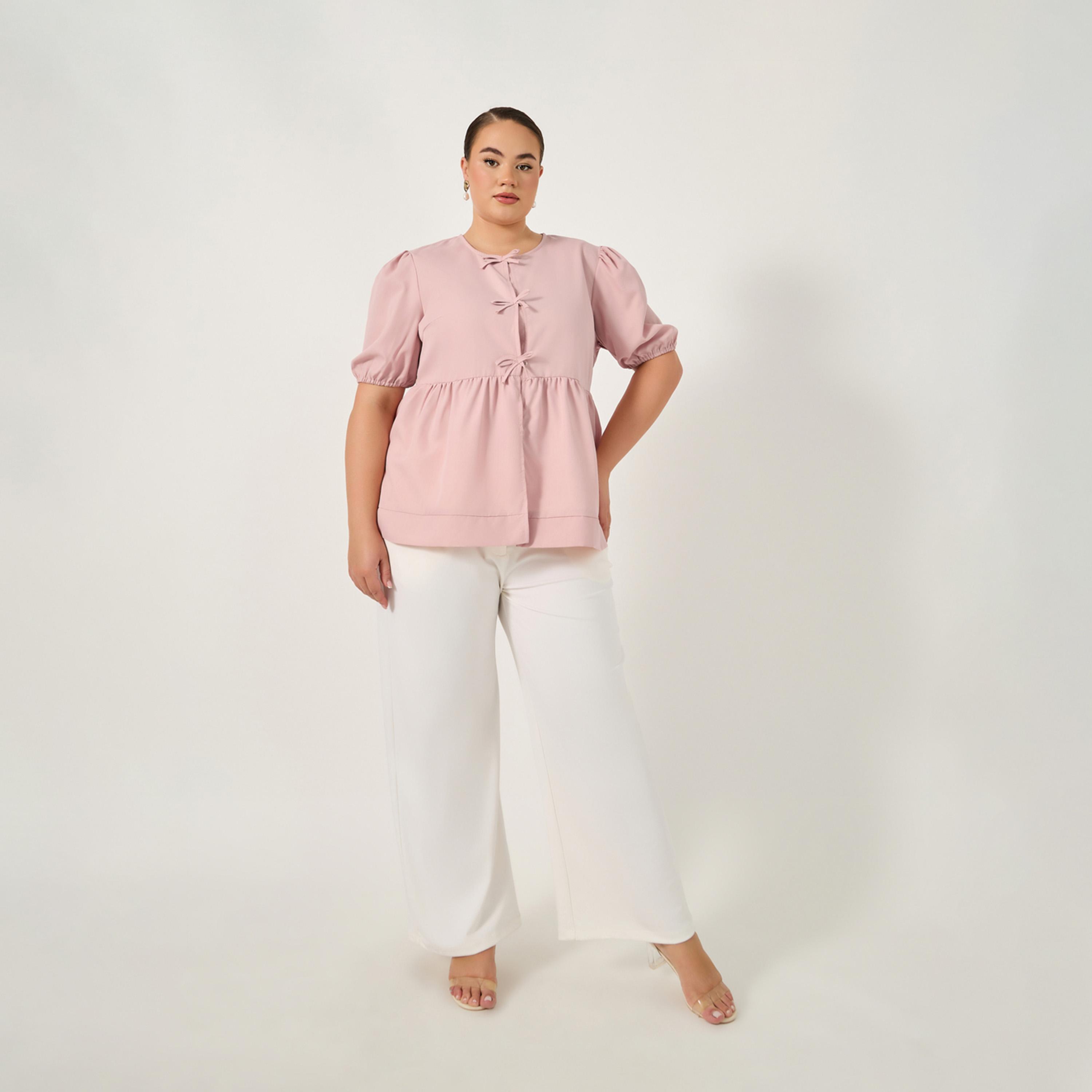 Styli Plus Size Puff Sleeve Ribbon Tie-Up Top-women-clothing-shirtsandblouses-blouses-image-2