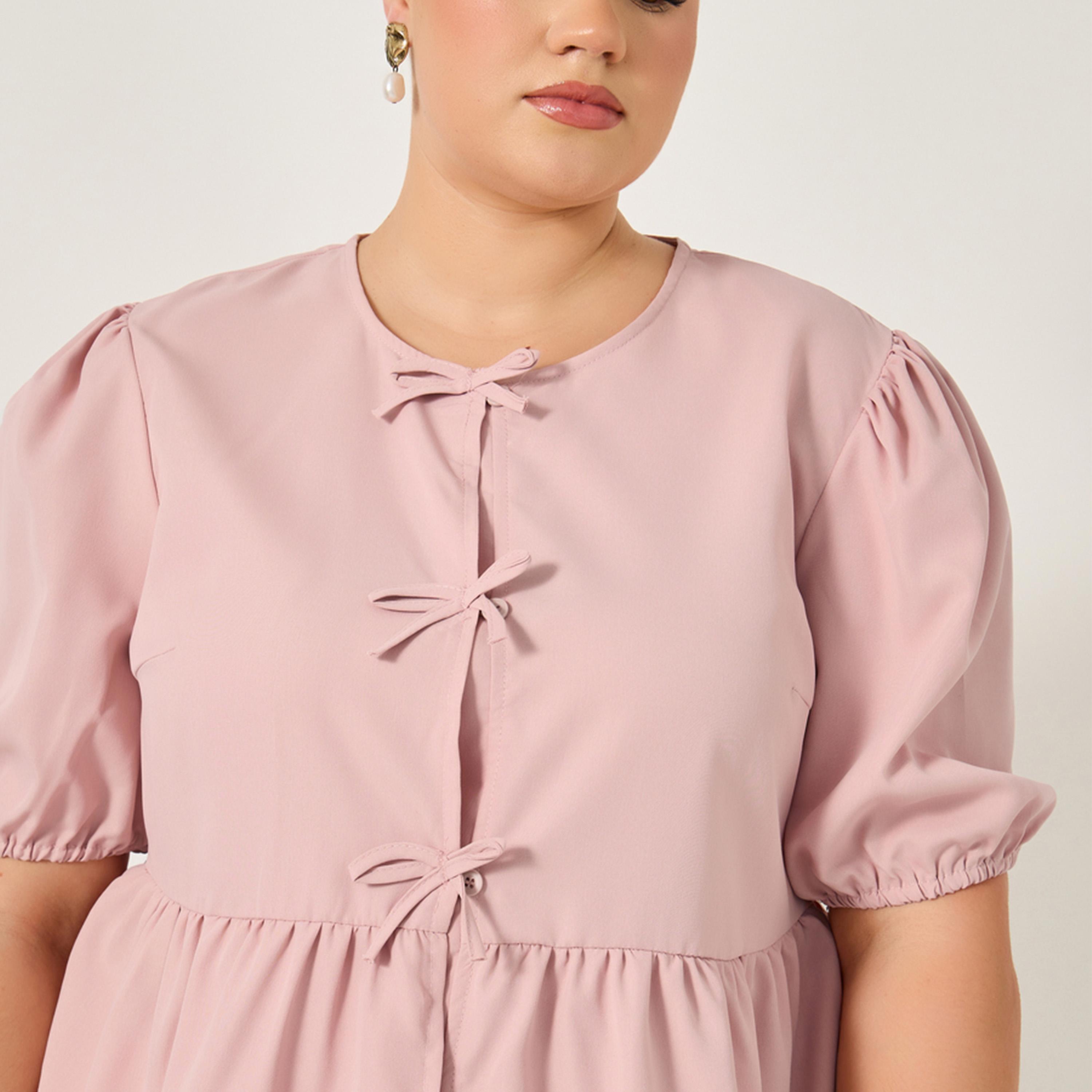Styli Plus Size Puff Sleeve Ribbon Tie-Up Top-women-clothing-shirtsandblouses-blouses-image-3