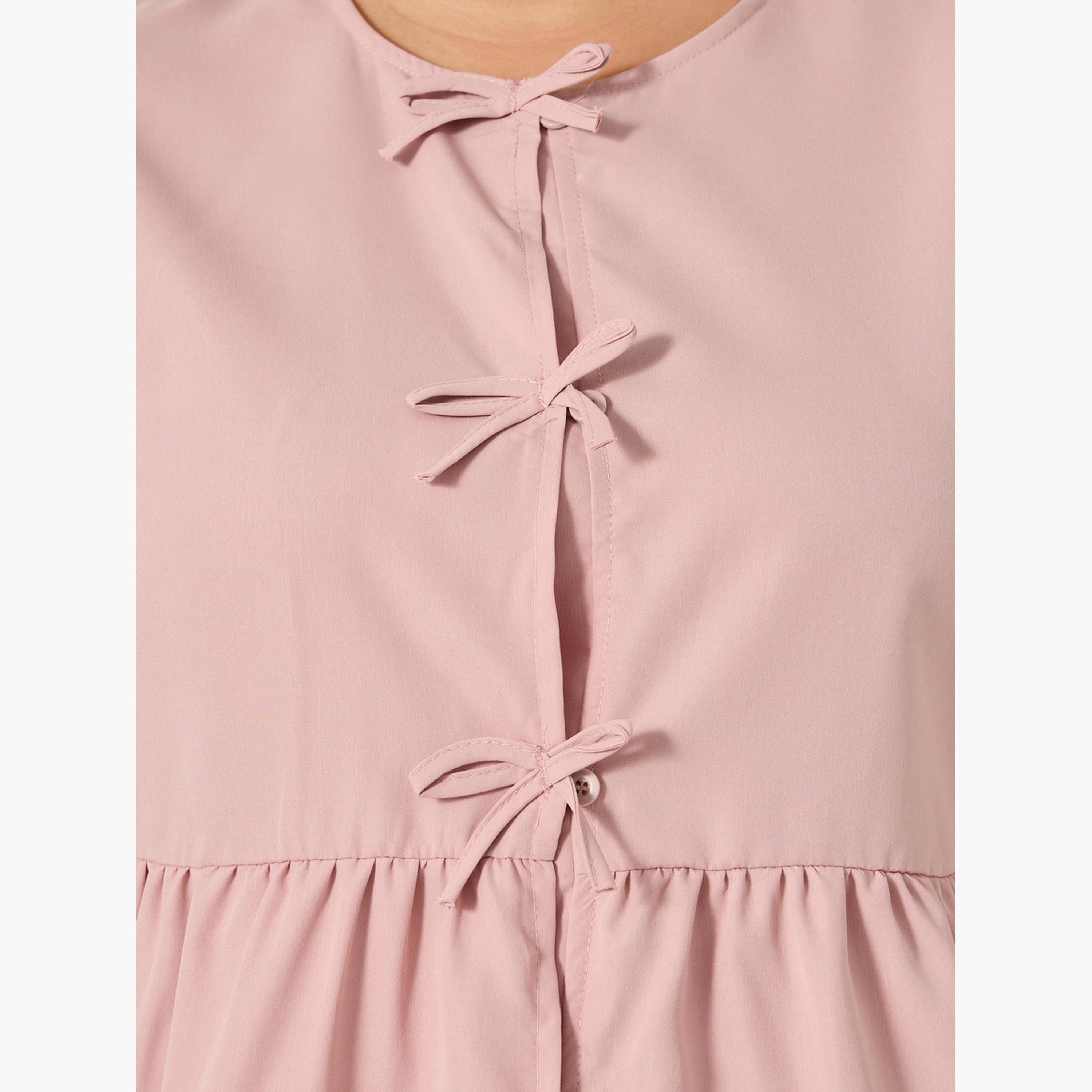 ستايلي - بلوزة مقاس كبير بأكمام منفوخة ورباط على شكل شريط-women-clothing-shirtsandblouses-blouses-image-4