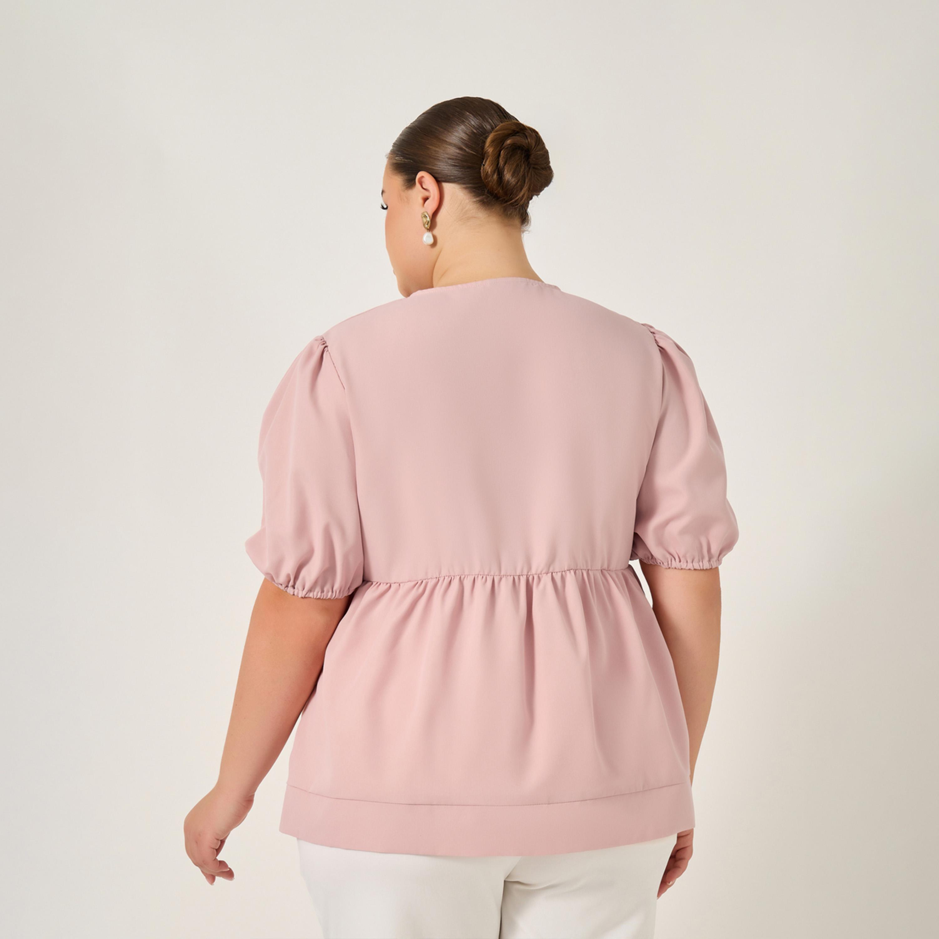 ستايلي - بلوزة مقاس كبير بأكمام منفوخة ورباط على شكل شريط-women-clothing-shirtsandblouses-blouses-image-5