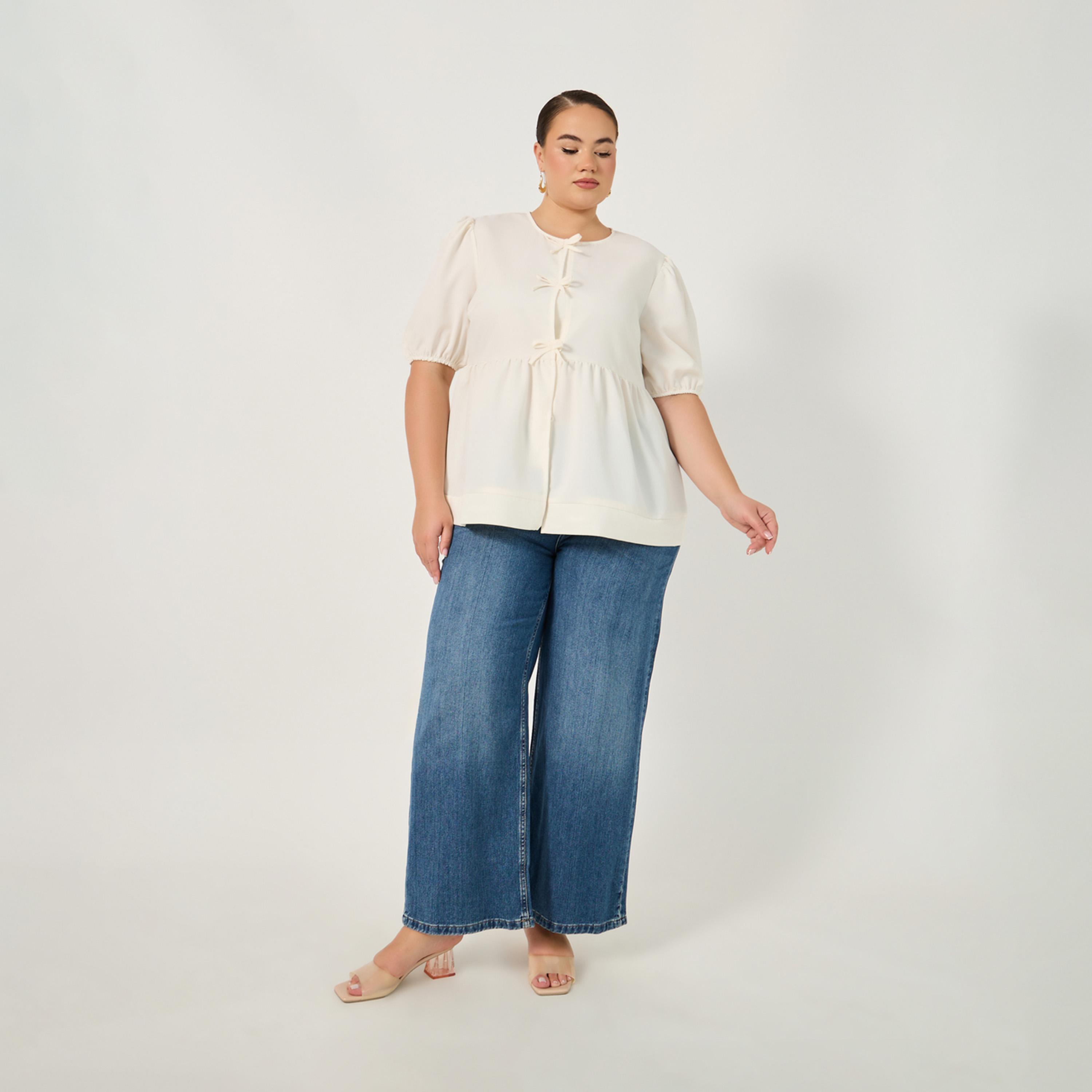 Styli Plus Size Puff Sleeve Ribbon Tie-Up Top-women-clothing-shirtsandblouses-blouses-image-3